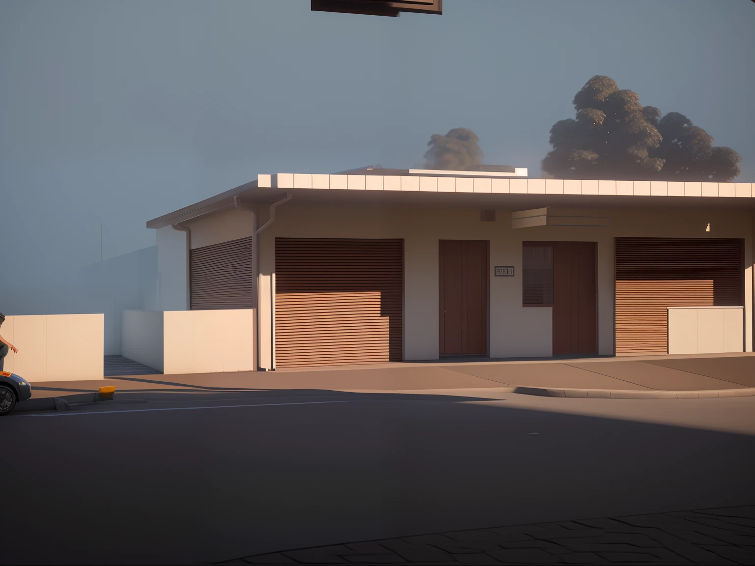 There's a man skateboarding on the street, realistic afternoon lighting, with a leafy tree on the left side, em estilo de realismo simplificado, pintura octane render, luz do dia feita no liquidificador, renderizado no lumion pro, renderizado em irreal, semi-realistic rendering, renderizado em lumion, lighting study, [ Fotorrealismo 4K ], realista estilo 3d, realista estabelecendo tiro, renderizado em unreal engine 3d