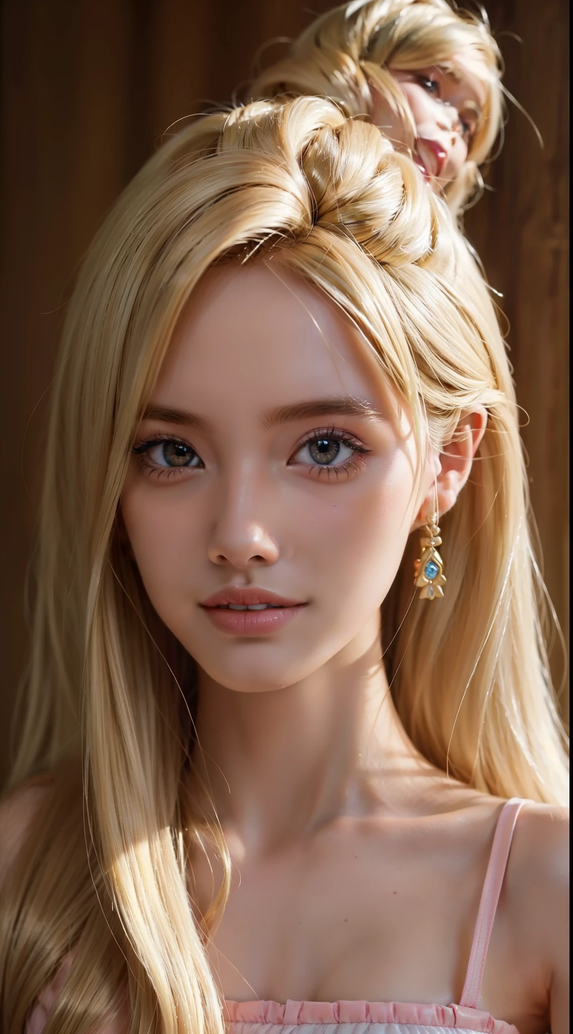 blond woman with long hair wearing a gold necklace and earrings, soft portrait shot 8 k, 8k portrait render, soft pale golden skin, young beautiful woman, photorealistic anime girl render, very beautiful young woman, beautiful female model, blonde beautiful young woman, gold jewerly, digital art of an elegant, beautiful young woman, beautiful blonde girl, gold jewelry