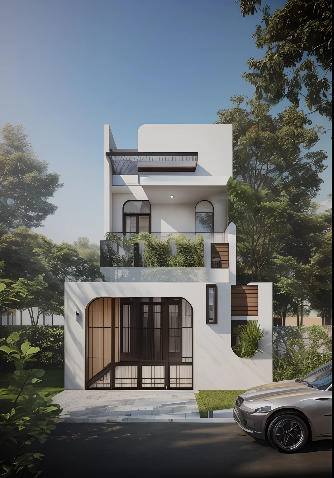 in style of ultra realistic, architectural visualization, architectural rendering, overall architectural design, ultra modern, quality rendering, urban house,