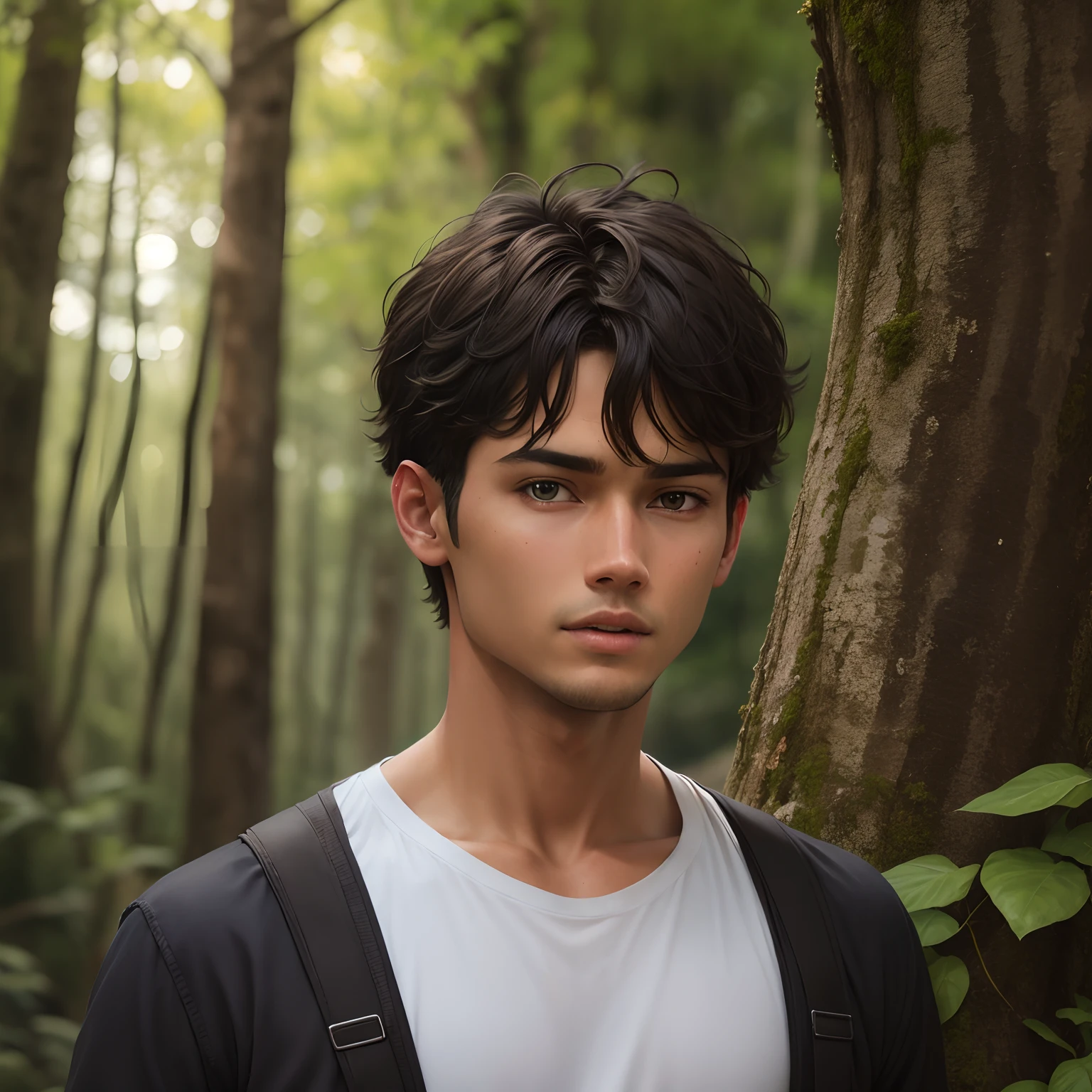 Change background with amazing forest, realistic face with cute boy,8k