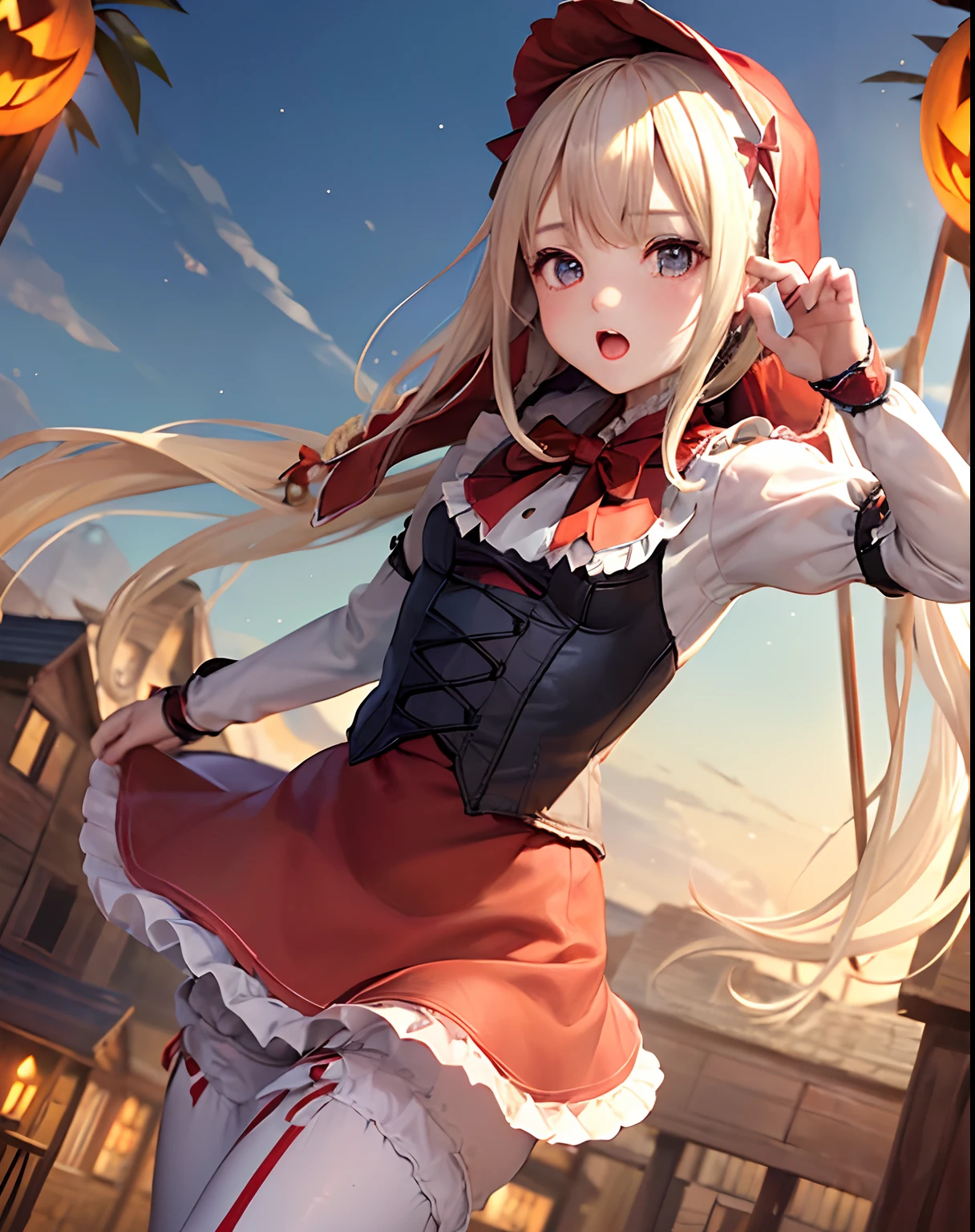 Realistic photos, Focus distance 10mm, Red and white, Beautiful girl, Realistic photos, Shooting at focus distance 10mm, masterpiece, 最high quality, high quality, Very detailed CG 8k wallpaper unit, Award-winning photography, Depth of written boundary, High resolution, bloom, chromatic aberration, Realistic, Very detailed, Art Station Trends, CGsociety Trends, Complex, High detail, dramatic, Art on the go, volumetric lighting, A beautiful girl in Disney Princess style、A scene of standing in front of a cursed temple in the ancient mountains。In the background it is dim、A misty temple and、There is an atmosphere of scary zombies swarming around.。The beautiful zombie girl bravely stands up to the、Give it a spooky feel that combines Disney magic with horror elements