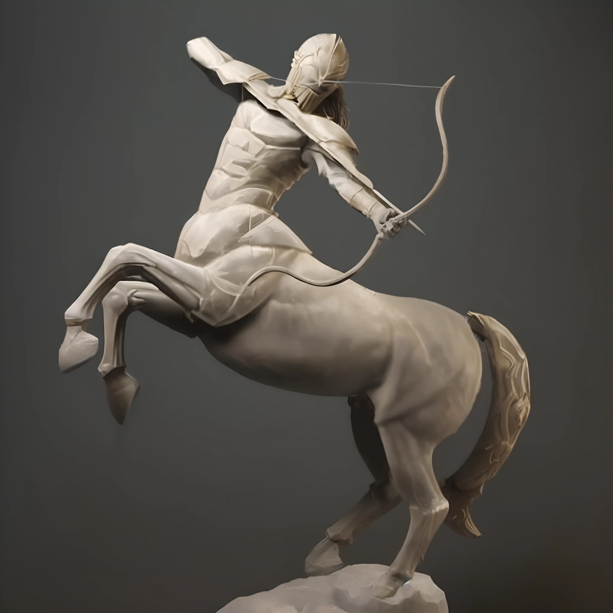 1 Centaur warrior draws his bow and shoots arrows,masculine male, masterpiece, ((perfect eyes)) best quality, (semi-realism:1.9), beautiful lights, (Extremely detailed CG unified 4k full HD wallpaper), high detail, sharp focus, dramatic outdoor activities, 1 boy ,19 years old, white hair, light purple eyes, Smile.