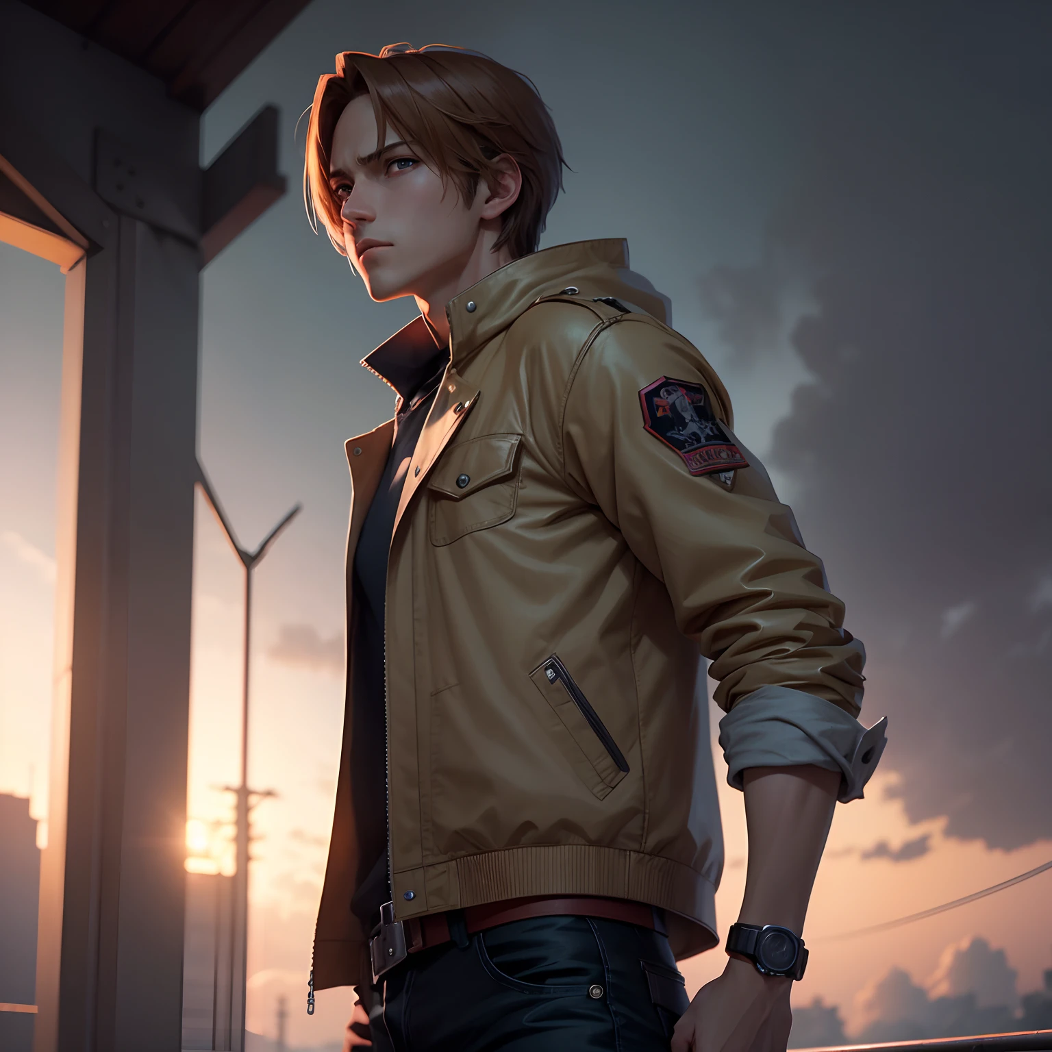 Young man look like leon kennedy looking up at the rainy sky, ultra-detailliert. anime image. by makoto shinkai, anime art wallpaper 4k, anime art wallpaper 4k, Anime art wallpaper 8k, anime wallpaper 4k, anime wallpaper 4k, 4K Anime Wallpapers, Anime Sky, amazing wallpapers, anime backgrounds, Anime Background Art