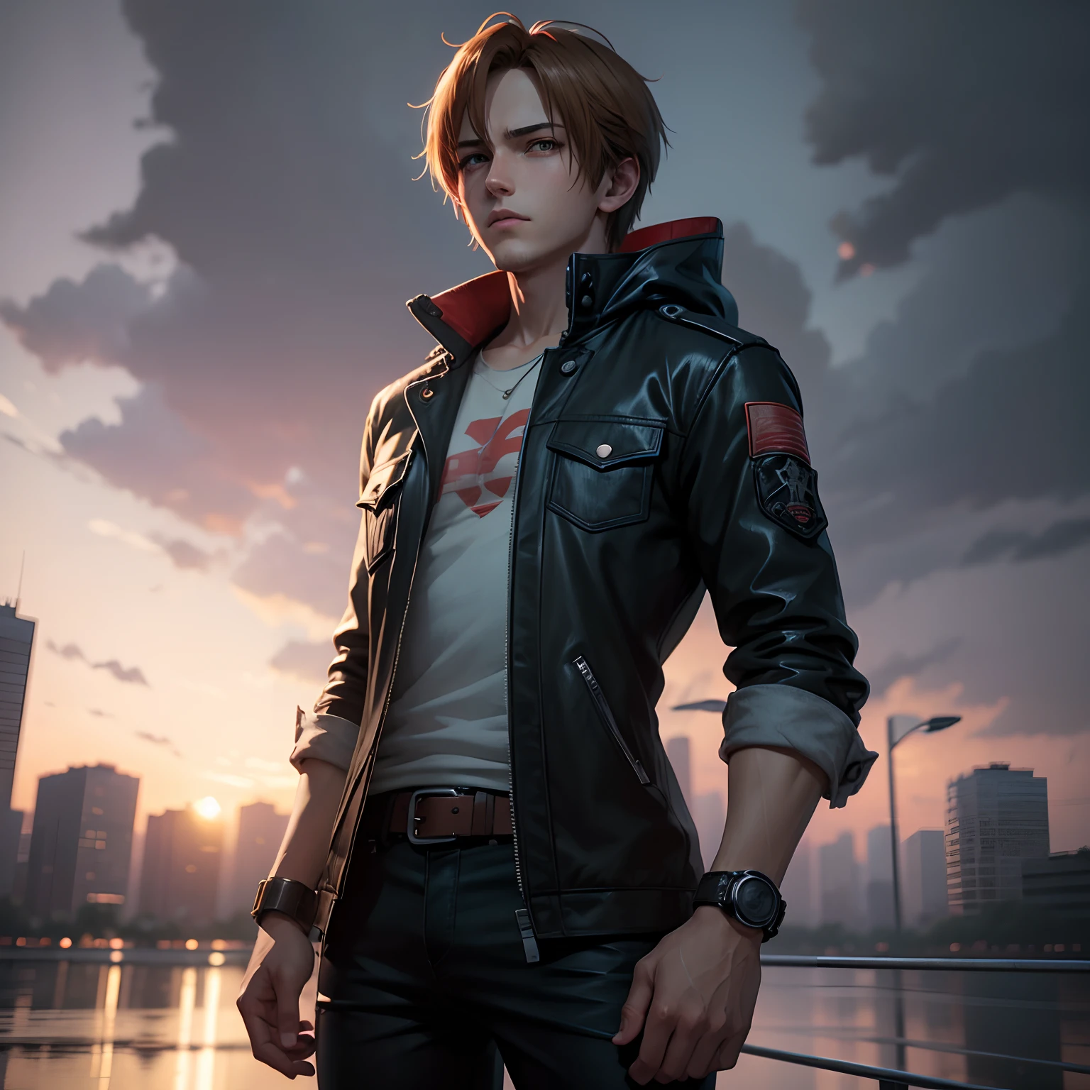 Young man look like leon kennedy looking up at the rainy sky, ultra-detailliert. anime image. by makoto shinkai, anime art wallpaper 4k, anime art wallpaper 4k, Anime art wallpaper 8k, anime wallpaper 4k, anime wallpaper 4k, 4K Anime Wallpapers, Anime Sky, amazing wallpapers, anime backgrounds, Anime Background Art