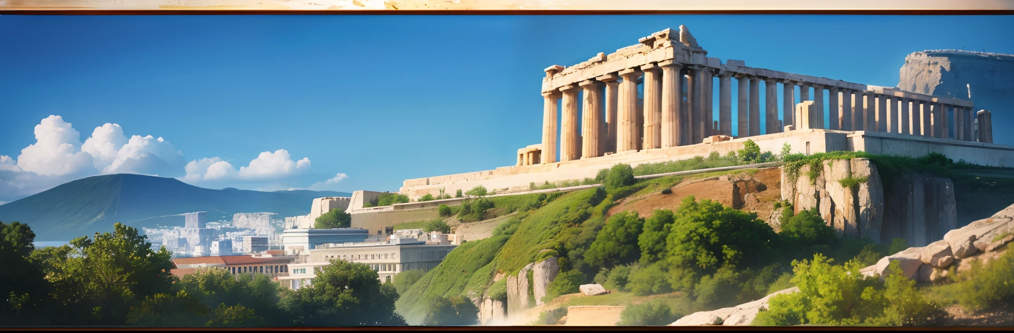 Ancient Greece、Parthenon、blue-sky、​​clouds,Mystical、Faraway view