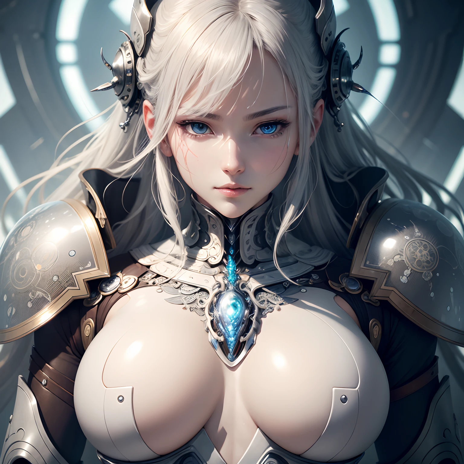 (ultra-detailed, best quality, fantasy), organic cyborg, [white plastic], [diffuse lighting], highly detailed, elegant, intricate, [art by Yoshitaka Amano], [vivid colors], [portrait style], [subtle color palette], [soft shadows], [delicate lines], [ethereal atmosphere], [detailed facial features], [