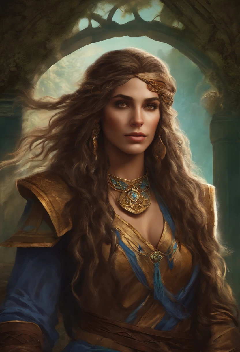 om clerigo das sombras de dungeons and dragons, pardo,musculoso, cabelo dread amarrado olhos azuis