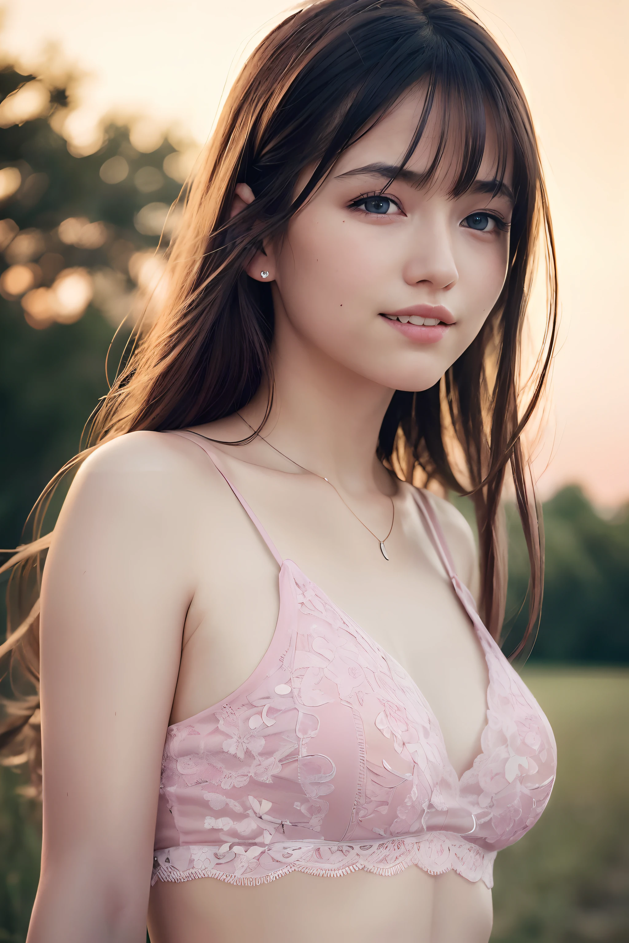 (8k, Best Quality, Masterpiece:1.2), (Realistic, Photorealistic:1.37), Ultra Detail, 1 Girl,Cute,Solo,Beautiful Detailed Sky,Date,(Blush),(Smile:1.15),(Closed Mouth)Small Breasts,Beautiful Detailed Eyes,(Long Hair: 1.2),Floating Hair NovaFrogStyle, Upper Body, Tank Top