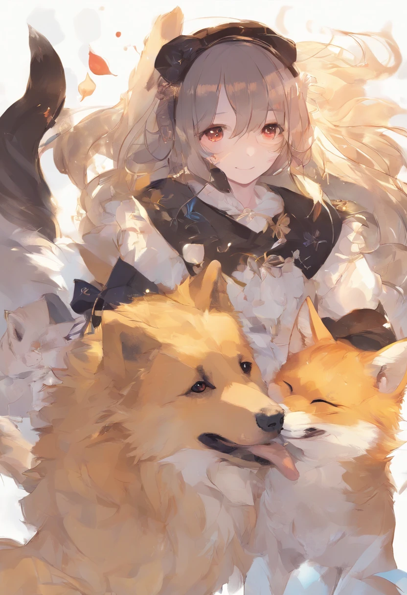 a Dog、Shiba dog、Golden retriever、fluffy cat ears、fluffy fox tail、tenderness、oxytocin、