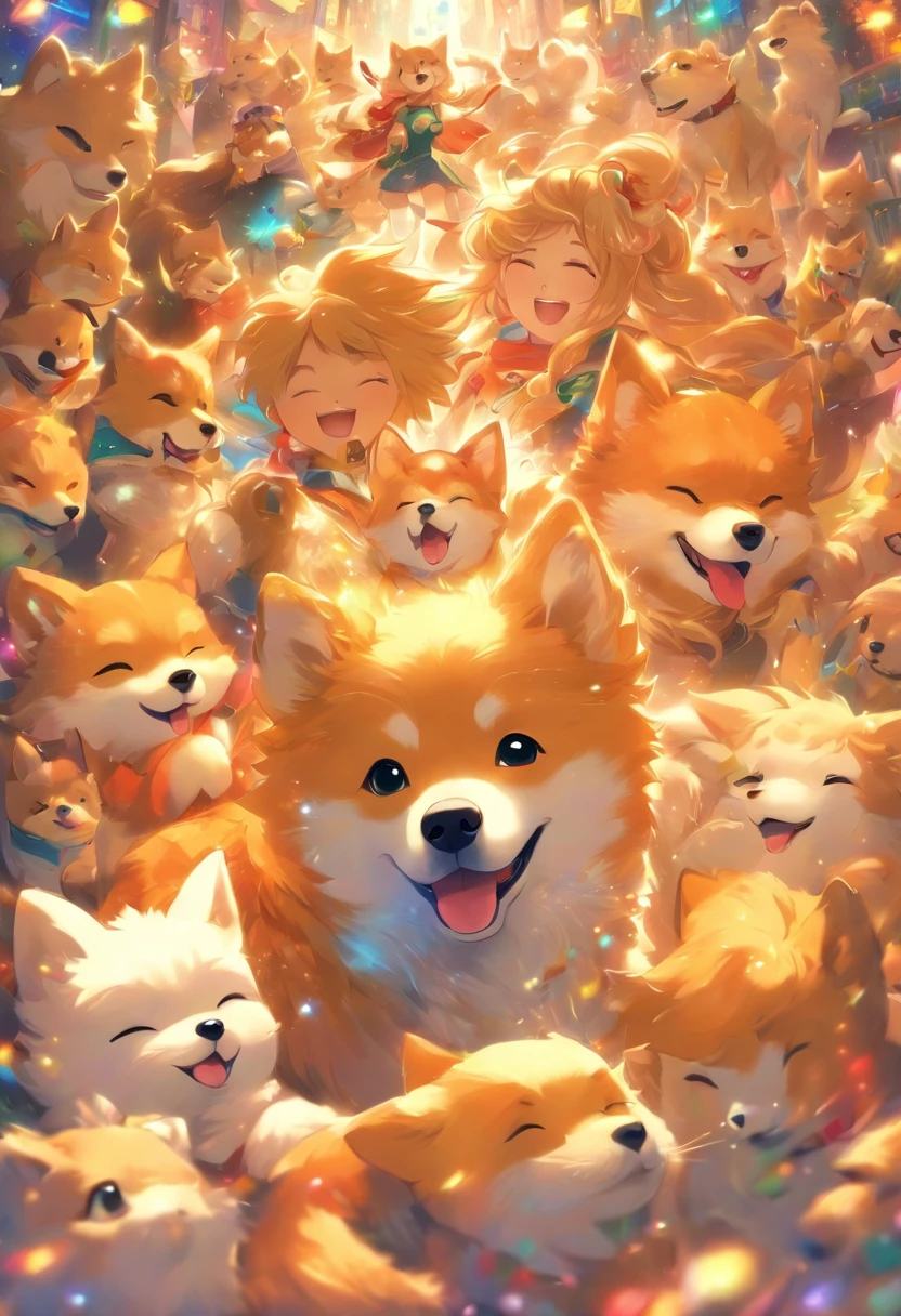 a Dog、Shiba dog、Golden retriever、fluffy cat ears、fluffy fox tail、tenderness、oxytocin、