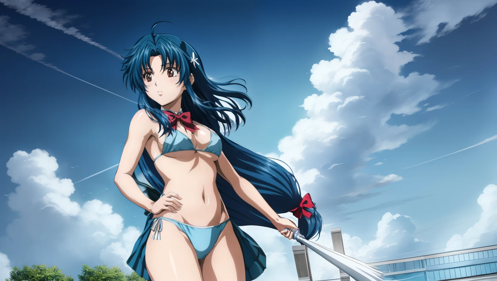 KanameChidori, 1girl, anime, Obra maestra, La mejor calidad, bikini, Altamente detallado, hermoso fondo, dynamic lighting