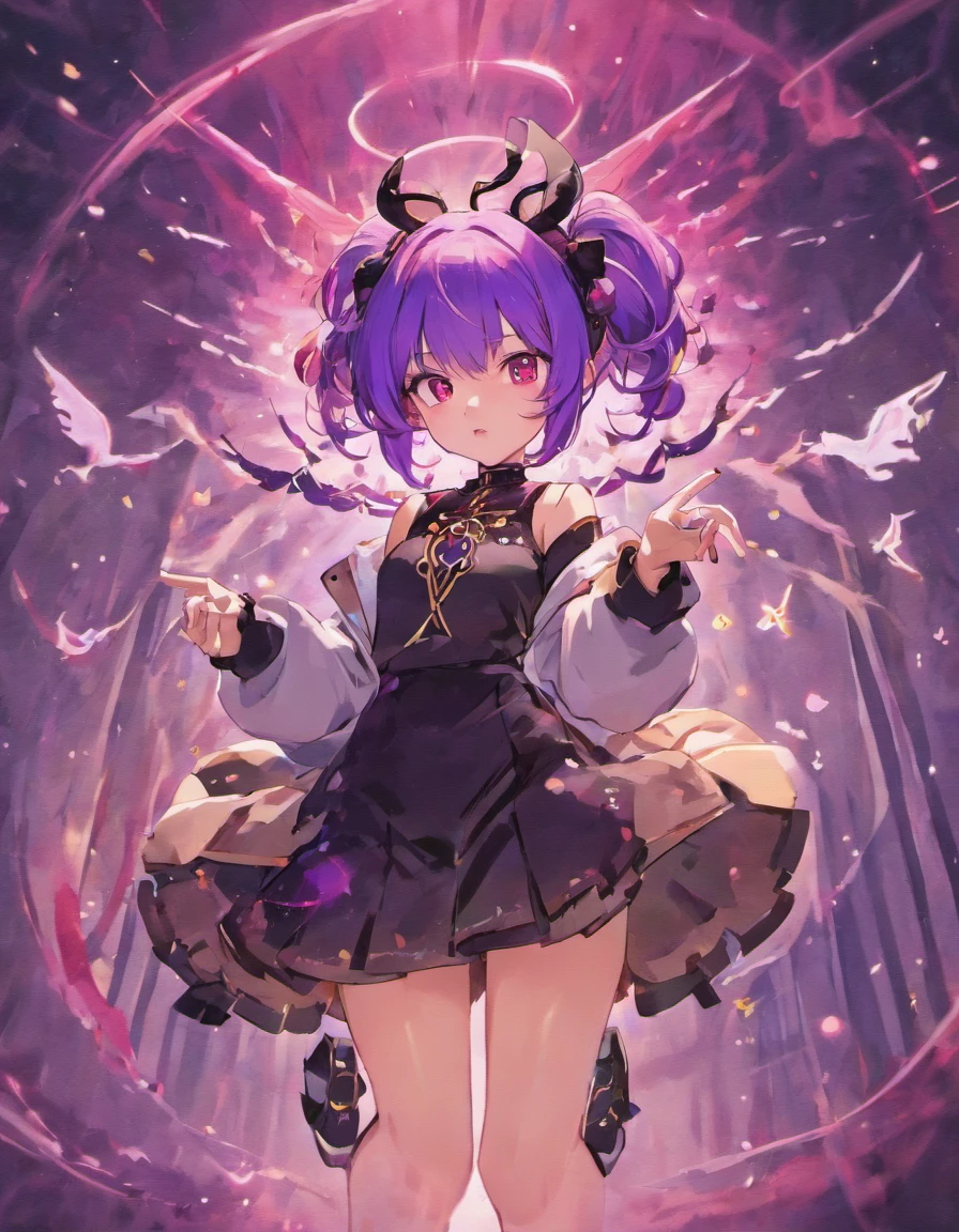 anime girl with purple hair and black and white outfit with horns, demon anime girl, anime full body illustration, mika kurai demon, anime monster girl, full body adoptable, anime moe artstyle, 1 7 -  - old me goth girl, single character full body, anime girl with cat ears, pretty anime character design, official character art, rem rezero