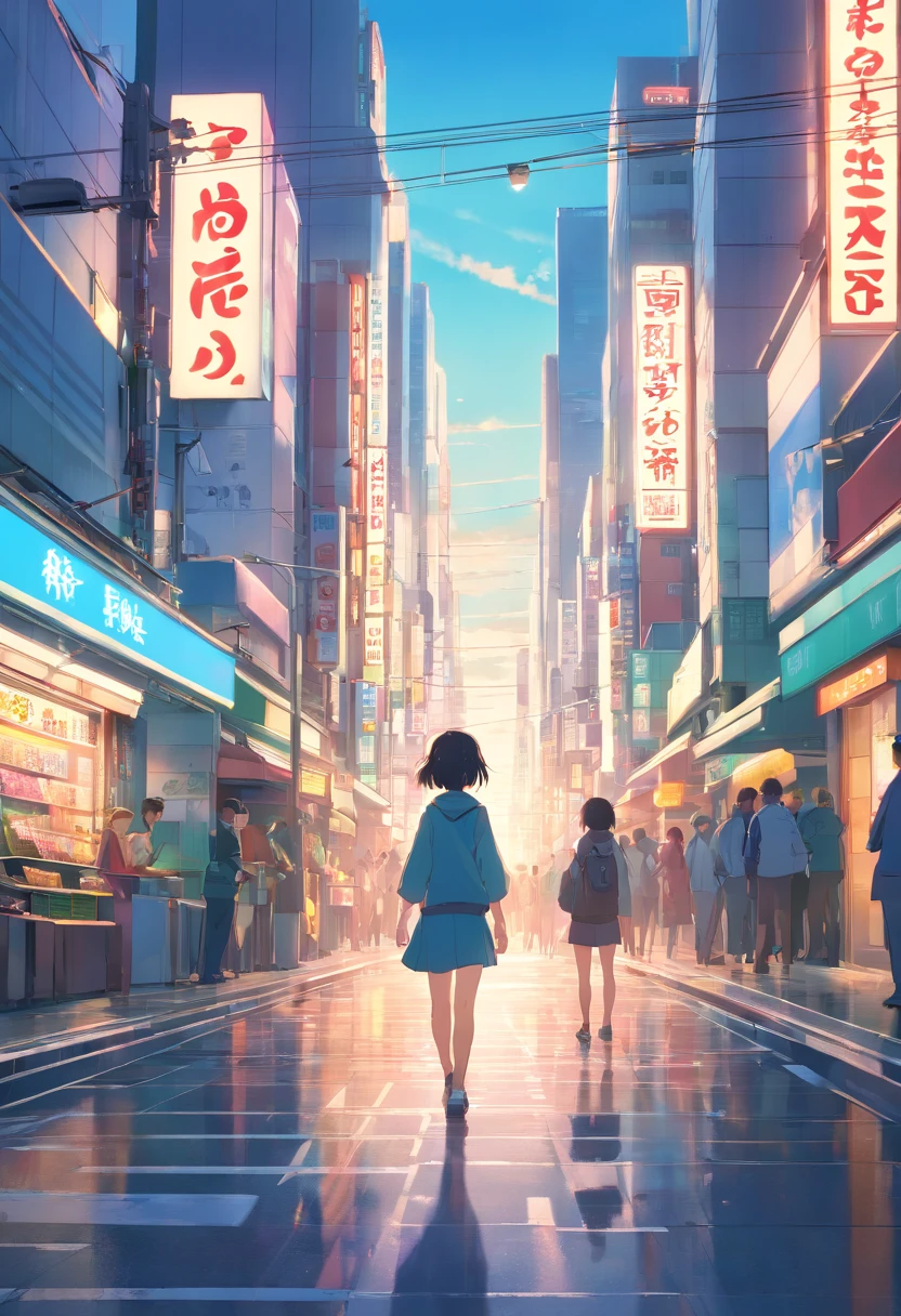 akihabara、Background with、animesque、Background Mob、Professional Lighting、superior image quality、hight resolution、1080p、(Detailed hand description)、(Exquisite CG)、extreme light and shadows、