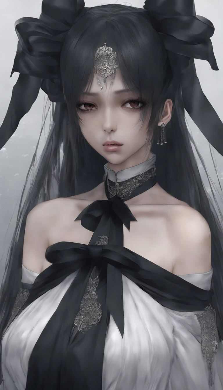 Moisturized skin, Clean skin quality, shinny skin, depth of fields,top-quality, hight resolution, ighly detailed, The ultra -The high-definition,A Japanese Lady,27yo, (1girl in,Whole body,a beauty girl,Lustrous skin,Looking down,Looking at Viewer),, (Straight black shiny hair,Blue eyes,bow ribbon,hanbok, korean clothes), (Clothed_Underbust:1.2),underboob,Protruding areola,