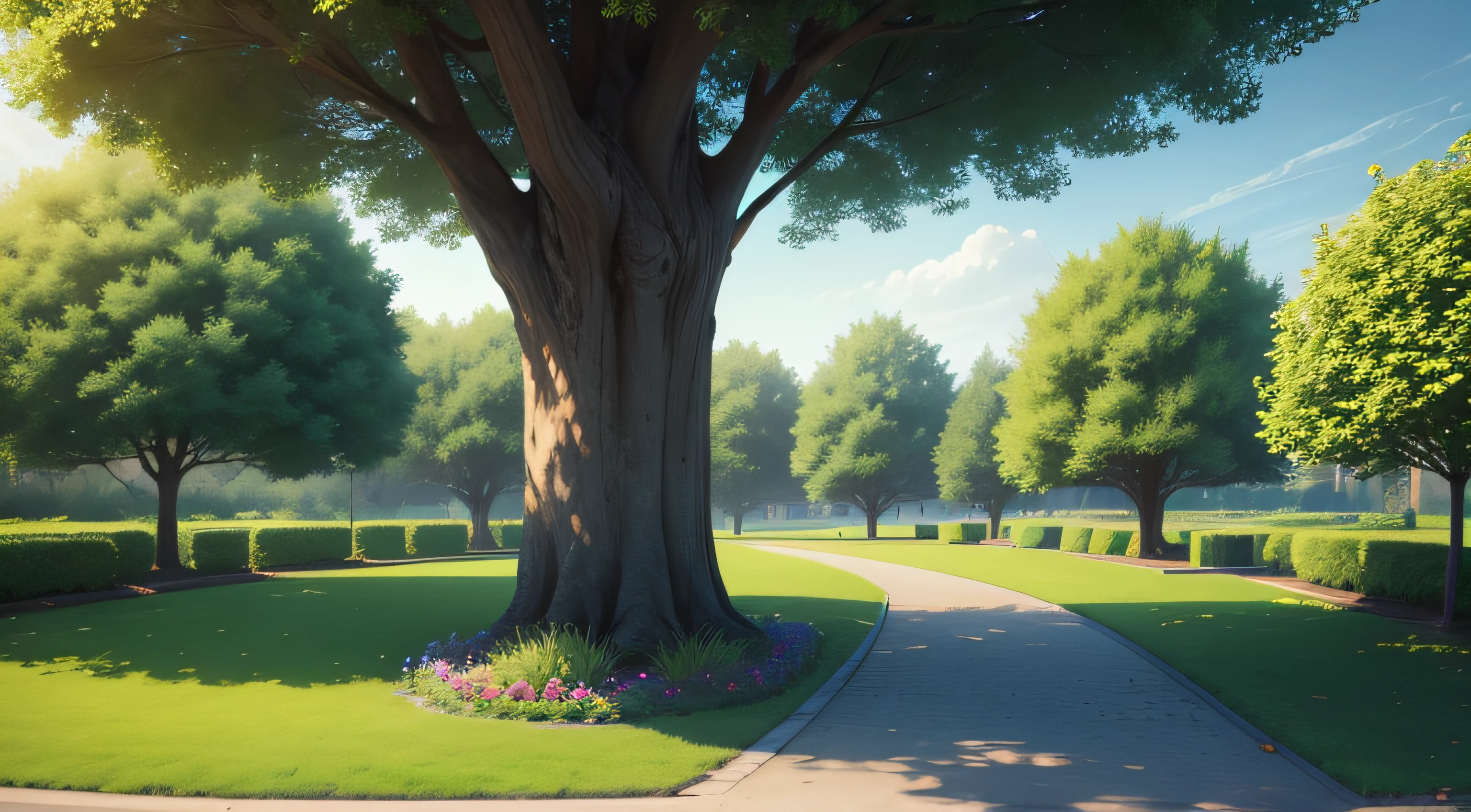 Small tree-lined park
