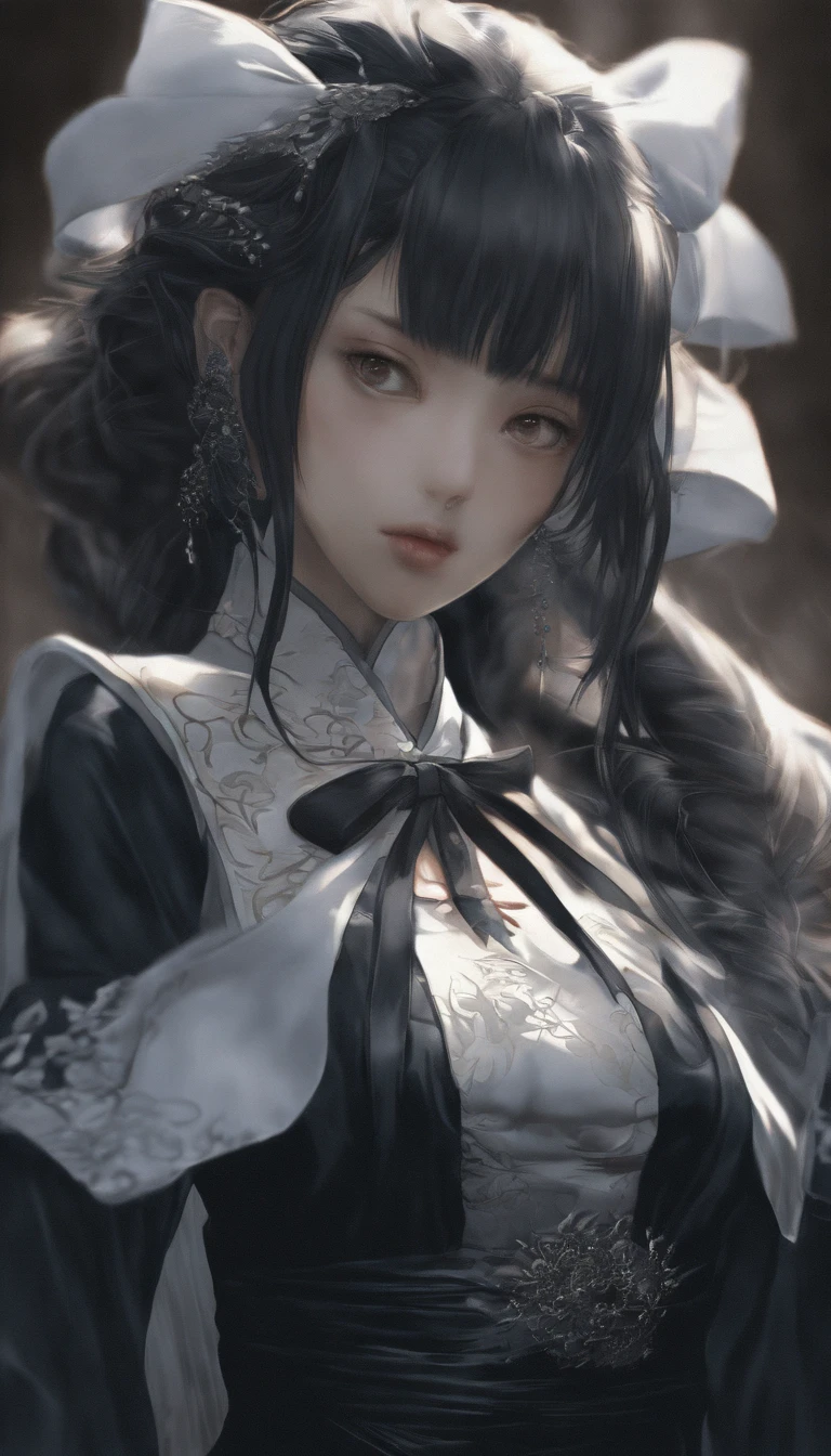 Moisturized skin, Clean skin quality, shinny skin, depth of fields,top-quality, hight resolution, ighly detailed, The ultra -The high-definition,A Japanese Lady,27yo, (1girl in,Whole body,a beauty girl,Lustrous skin,Looking down,Looking at Viewer),, (Straight black shiny hair,Blue eyes,bow ribbon,hanbok, korean clothes), (Clothed_Underbust:1.2),underboob,Protruding areola,