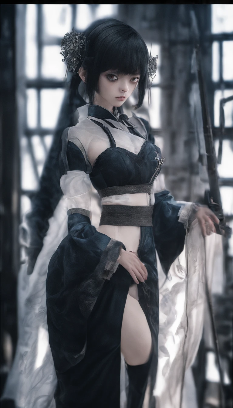 Moisturized skin, Clean skin quality, shinny skin, depth of fields,top-quality, hight resolution, ighly detailed, The ultra -The high-definition,A Japanese Lady,27yo, (1girl in,Whole body,a beauty girl,Lustrous skin,Looking down,Looking at Viewer),, (Straight black shiny hair,Blue eyes,bow ribbon,hanbok, korean clothes), (Clothed_Underbust:1.2),underboob,Protruding areola,