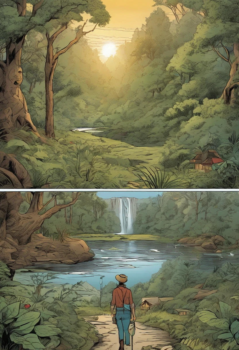 (best quality,highres,ultra-detailed,realistic:1.2) Detailed and Colorful American Comics, Comic strips with irregular panels showcasing The Enchanted Forest Mystery. Using vibrant and exaggerated colors to accentuate the illustrations. The characters are highly detailed and expressive, with intricate facial features and expressive eyes. The scenes depict a dense and mysterious forest with magical elements and hidden creatures. Add depth to the composition with dynamic perspectives and dramatic angles. The artwork resembles traditional comic book illustrations, with a mix of bold linework and realistic shading. Experiment with unique textures and patterns to create a visually captivating experience. Incorporate visually striking speech bubbles and sound effects to enhance the storytelling. The lighting is dramatic, casting intriguing shadows and highlighting key elements.