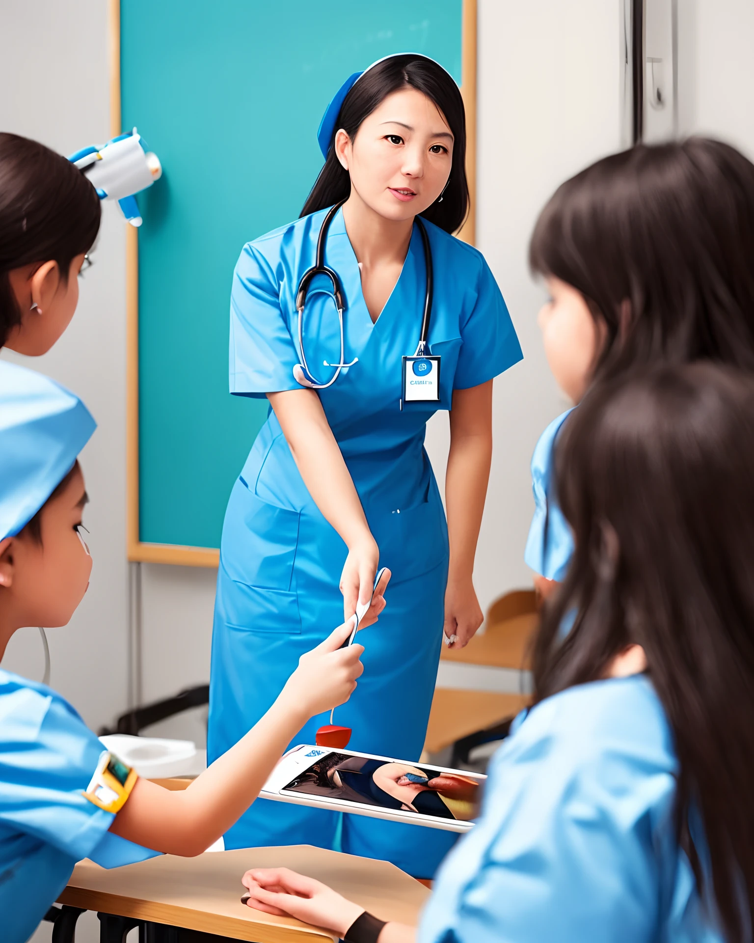 Make a picture of a nurse teaching