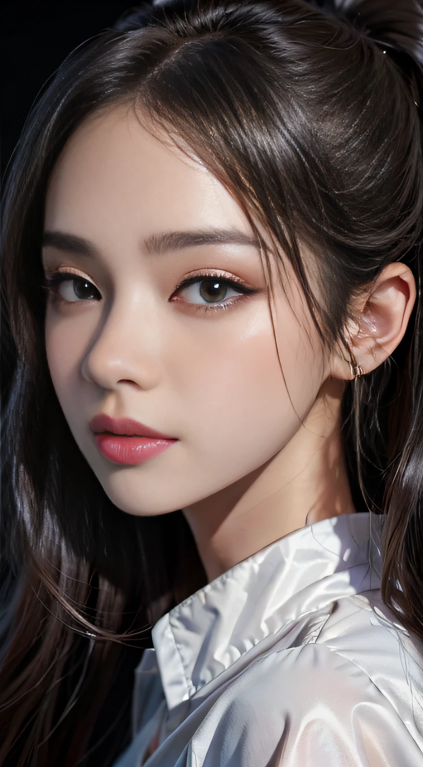 (8k, RAW photo, photorealistic:1.25) ,( lip gloss, eyelashes, glossy finish, glossy skin, best quality, super high resolution, depth of field, chromatic aberration, caustics, wide light, natural shadow, Kpop idol) look with serenity and goddess-like bliss to the spectators,