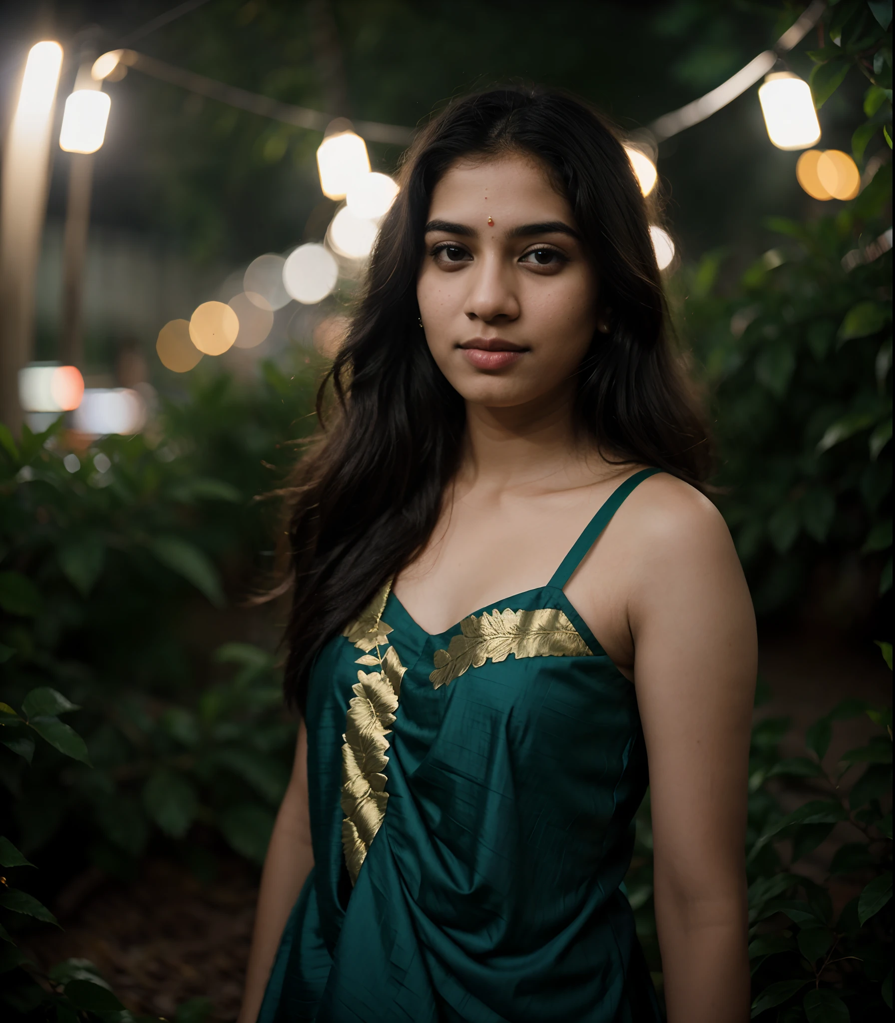polaroid photo, night photo, photo of 24 y.o beautiful mallu woman, pale skin, bokeh, motion blur, kerala,