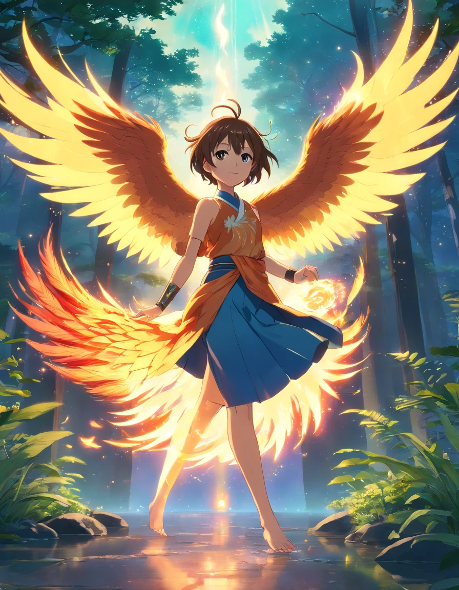 (best quality,4k,8k,highres,masterpiece:1.2),ultra-detailed,(realistic,photorealistic,photo-realistic:1.37),baby fire phoenix,very cute,pet,adorable,glimmering eyes,fluffy,feathers shining brightly,radiant colors,vivid shades,key to mythical kingdom,playful,outstretched wings,small beak,powerful talons,translucent flames,magical creature,sparkling aura,pure innocence,endangered species,precious wildlife,enchanted forest,firelight dancing,ethereal presence,floating gracefully,symbol of rebirth,bursting with energy,guardian of the skies,small yet mighty,celestial beauty,None