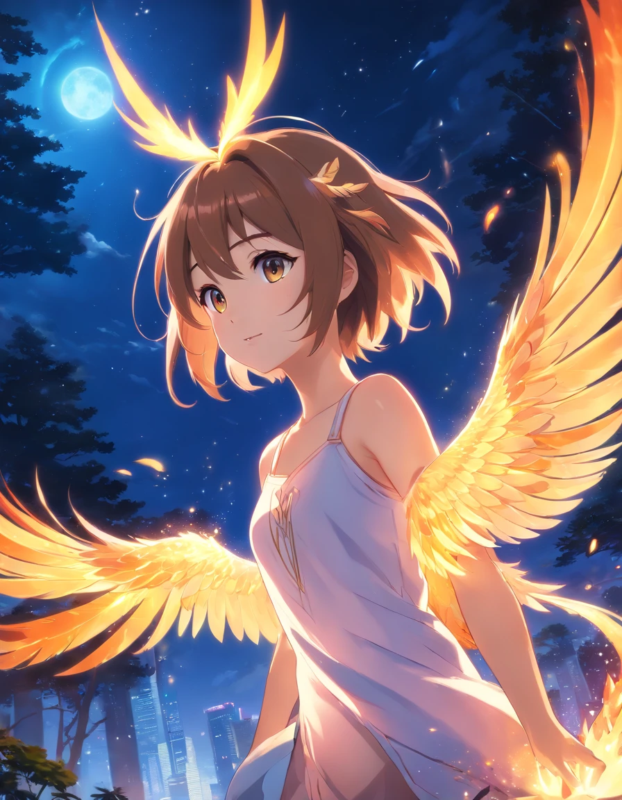 (best quality,4k,8k,highres,masterpiece:1.2),ultra-detailed,(realistic,photorealistic,photo-realistic:1.37), fire phoenix,very cute,pet,adorable,glimmering eyes,fluffy,feathers shining brightly,radiant colors,vivid shades,key to mythical kingdom,playful,outstretched wings,small beak,powerful talons,translucent flames,magical creature,sparkling aura,pure innocence,endangered species,precious wildlife,enchanted forest,firelight dancing,ethereal presence,floating gracefully,symbol of rebirth,bursting with energy,guardian of the skies,small yet mighty,celestial beauty,None