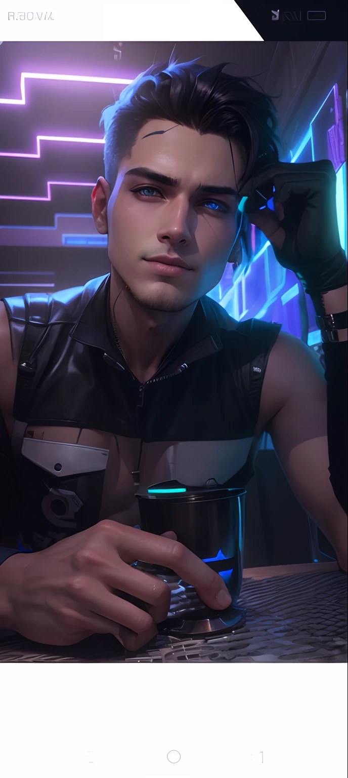 Change background cyberpunk handsome boy realist