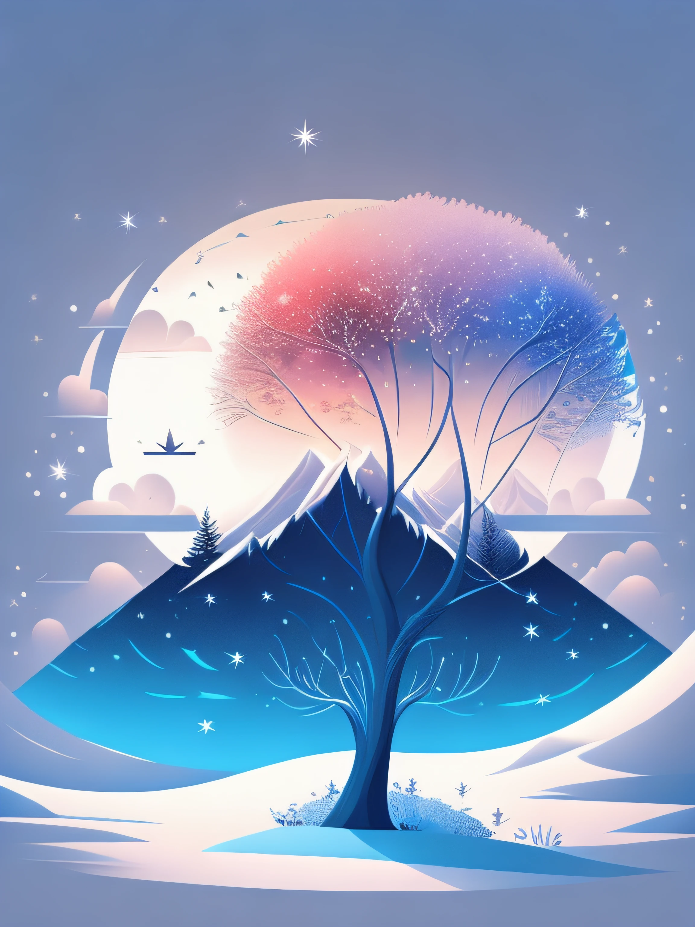 a spruice tree in a winter landscape, tshirt design, rzminjourney, vector-art