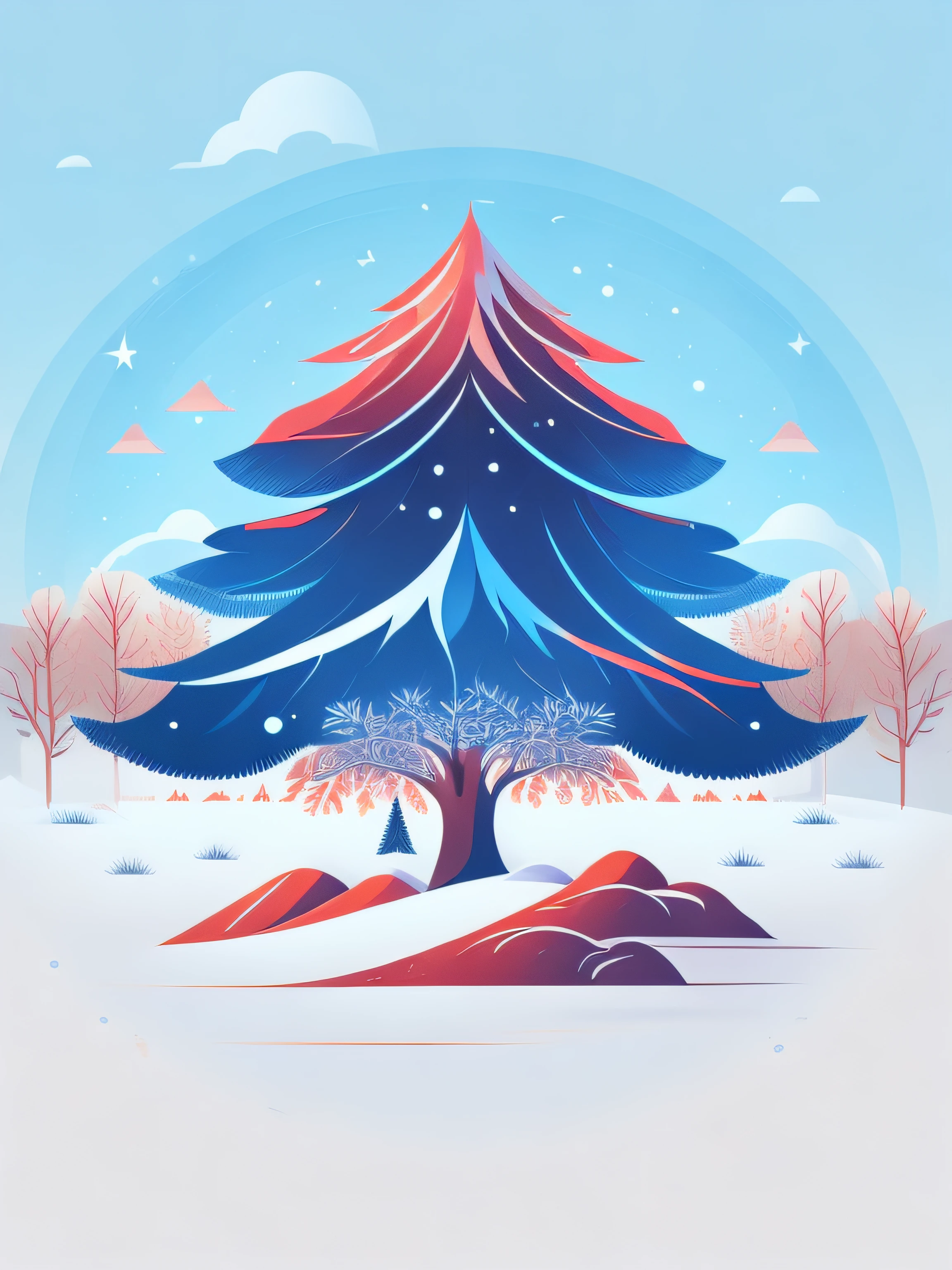 a spruice tree in a winter landscape, tshirt design, rzminjourney, vector-art