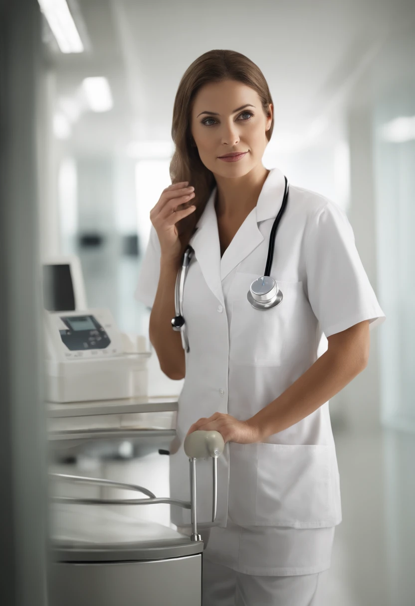 (highest quality,realistic,photorealistic:1.2),woman,feeling pain,body,medicine,healthcare professional,care and support,modern,futuristic,medical equipment,hospital,sterile environment,stark lighting,clinical setting,white walls,pain management,relief,healing,medications,pills,painkillers,medical supplies,monitoring devices,thermometer,blood pressure monitor,IV drip,mobile medical cart,syringe,stethoscope,nurses in uniforms,caring for patient,anxiety,fear,worried expression,discomfort,body language,grimacing,wrinkled forehead,frown,holding body,toothache,headache,muscle pain,migraine,injury,stomachache,indigestion,pain in abdomen,joint pain,rashes,sore throat,flu symptoms,fatigue,weakness,stressful,uncomfortable,suffering,unbearable,pain scale,visualize pain level,meditation,relaxation,peaceful,serene,calming atmosphere,tranquil,soft background music,pleasant scent,fresh flowers,to create a soothing environment