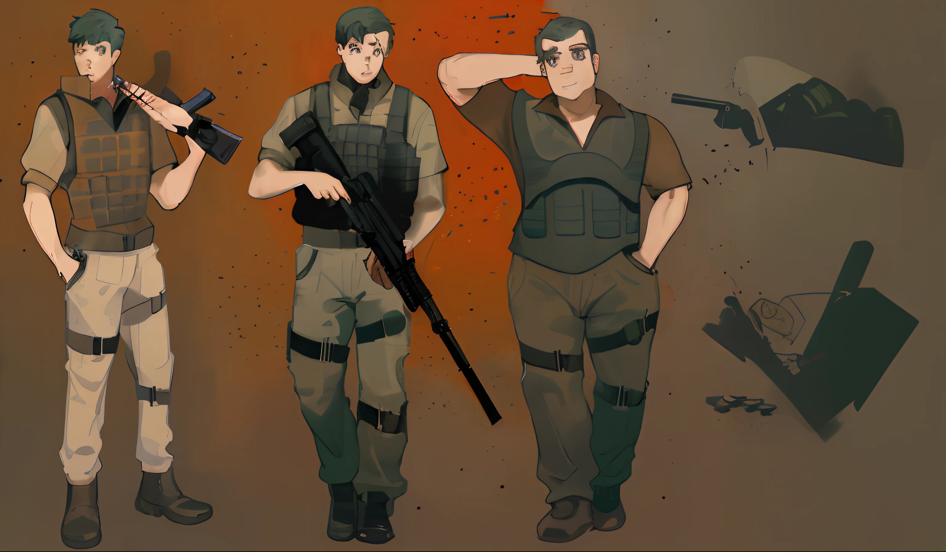 a guy use bullet vest and hold gun