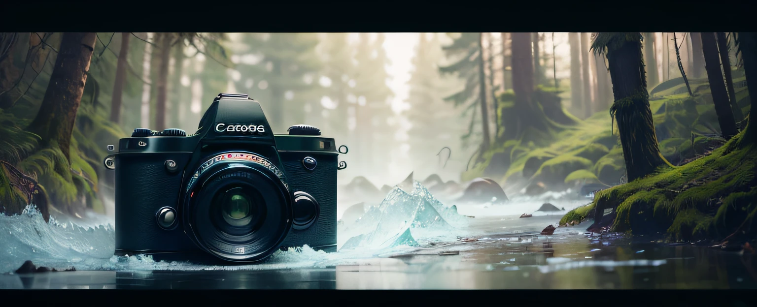 Camera abandoned in nature and covered with moss