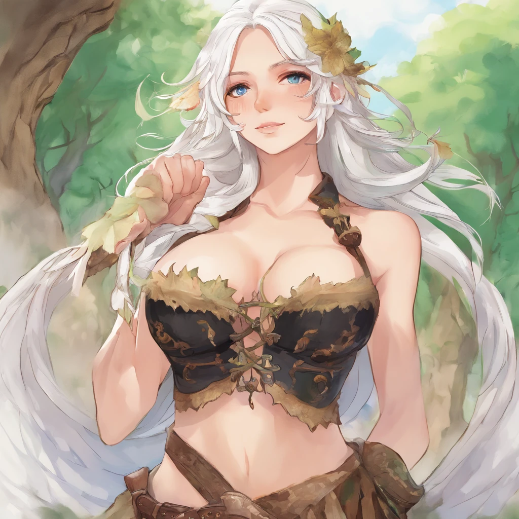 Illustration of ((gigantic breasts)), huge breasts, massive natural breasts, scantly clad female knight, long flowing white hair, mature woman, milf, sexy, seductive, alluring, erotic, nsfw, wearing black leather body straps harness, Micro thong, masterpiece, sketch, [[soft watercolour painting]], ancient ruins, moss, nature, shallow water, looking at viewer teasing you with her breasts, anime, detailed face, detailed eyes, detailed face, ultra detailed, ((anime)),