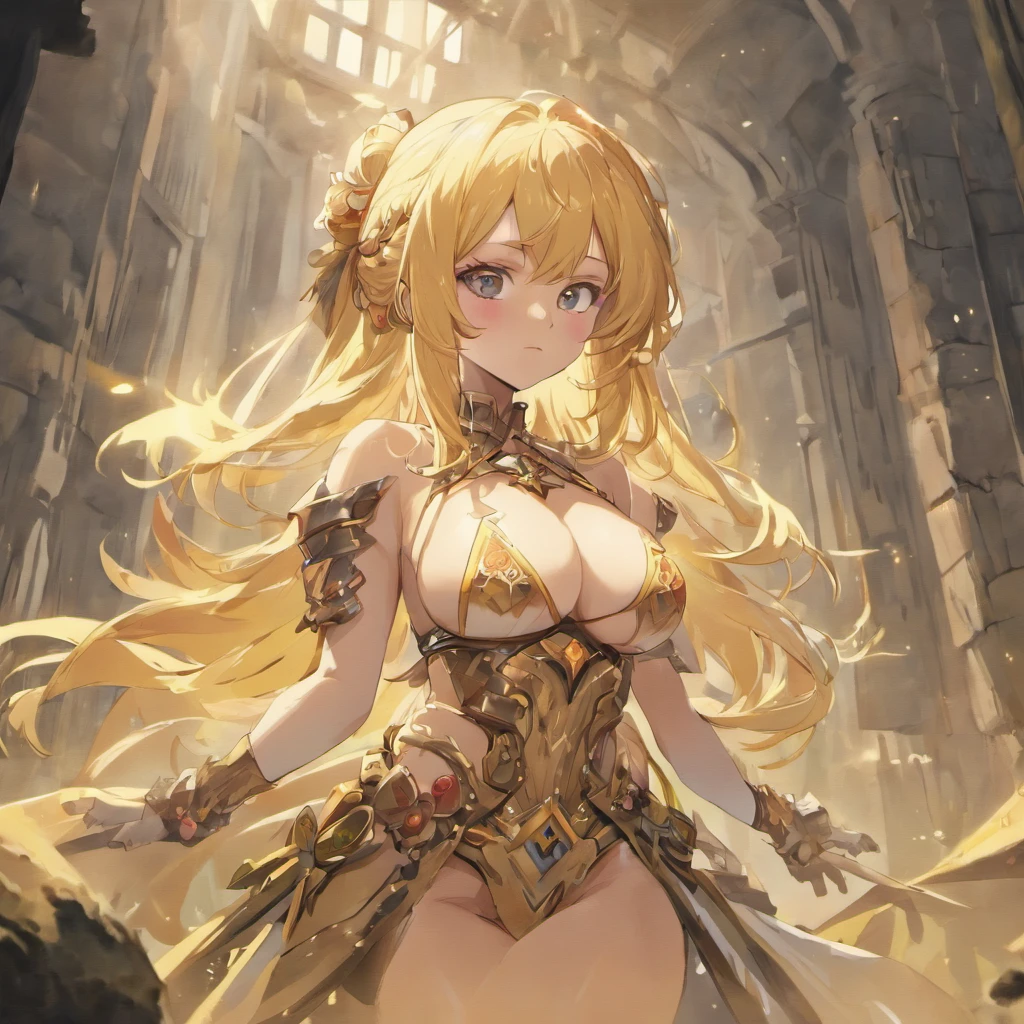 Illustration of ((gigantic breasts)), huge breasts, scantly clad female knight, long flowing white hair, mature woman, milf, sexy, seductive, alluring, erotic, nsfw, wearing black leather body straps harness, Micro thong, masterpiece, sketch, [[soft watercolour painting]], ancient ruins, moss, nature, shallow water, looking at viewer teasing you with her breasts, anime, detailed face, detailed eyes, detailed face, ultra detailed, ((anime)), cowboy shot