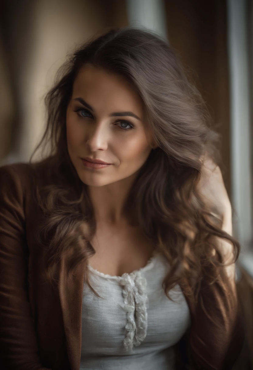 Beautiful real hot woman sitting with a camera