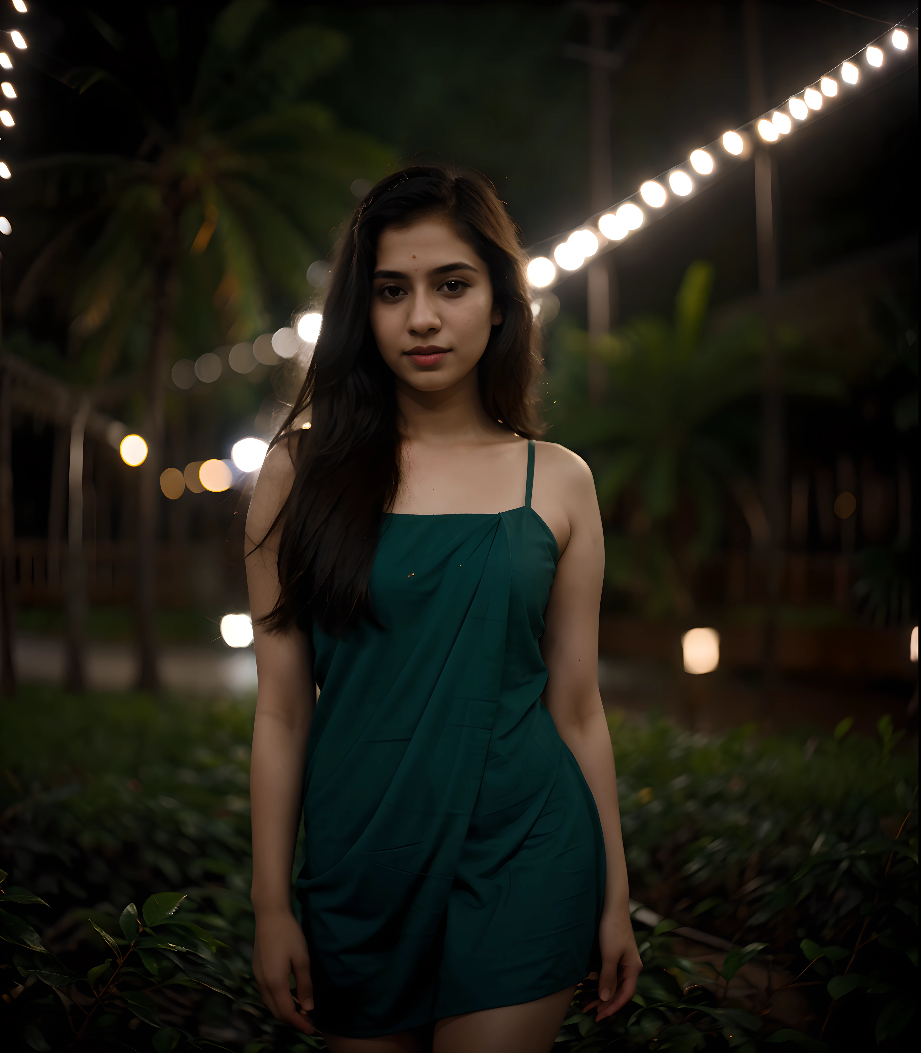 polaroid photo, night photo, photo of 24 y.o beautiful mallu woman, pale skin, bokeh, motion blur, kerala,