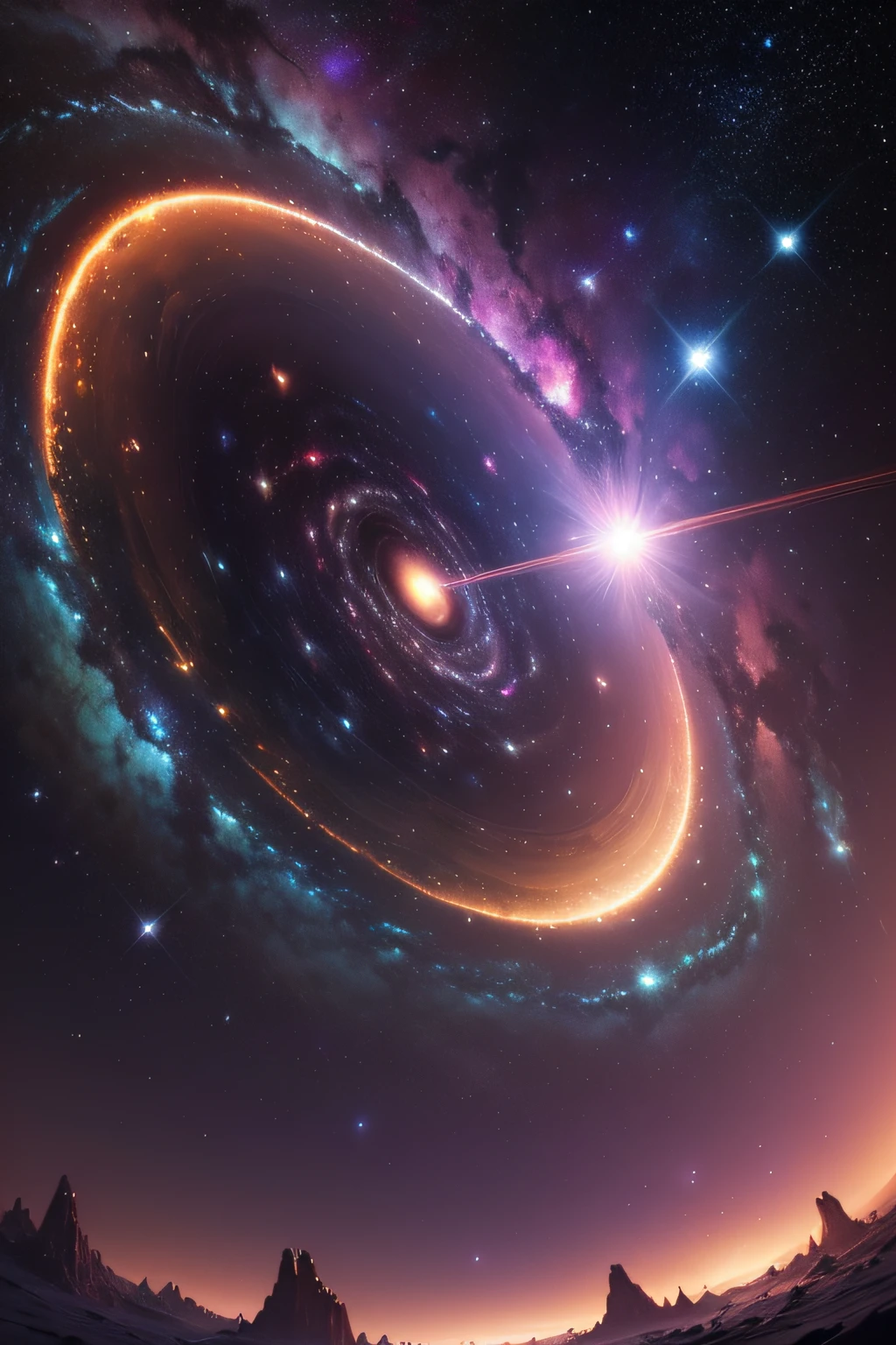 (best quality,4k,8k,highres,masterpiece:1.2),ultra-detailed,(realistic,photorealistic,photo-realistic:1.37),astronomy scene,digital prints,ETSY,night sky,star-filled,galaxy,nebulae,cosmic,celestial bodies,majestic,Galactic Center,stellar,planets,moon,orbiting,meteor shower,shimmering,milky way,spiral arms,interstellar dust,glimmer,deep space,faraway galaxies,vibrant colors,stellar nursery,intergalactic expanse,awe-inspiring,stellar formation,universe,cosmos,telescope observation,stunning beauty,interstellar journey,ethereal,auroras,cosmic radiation,captivating,otherworldly,fantasy-like,astrophotography,space exploration,scientific discovery,luminous stars,extraordinary,interplanetary,scintillating,celestial phenomena