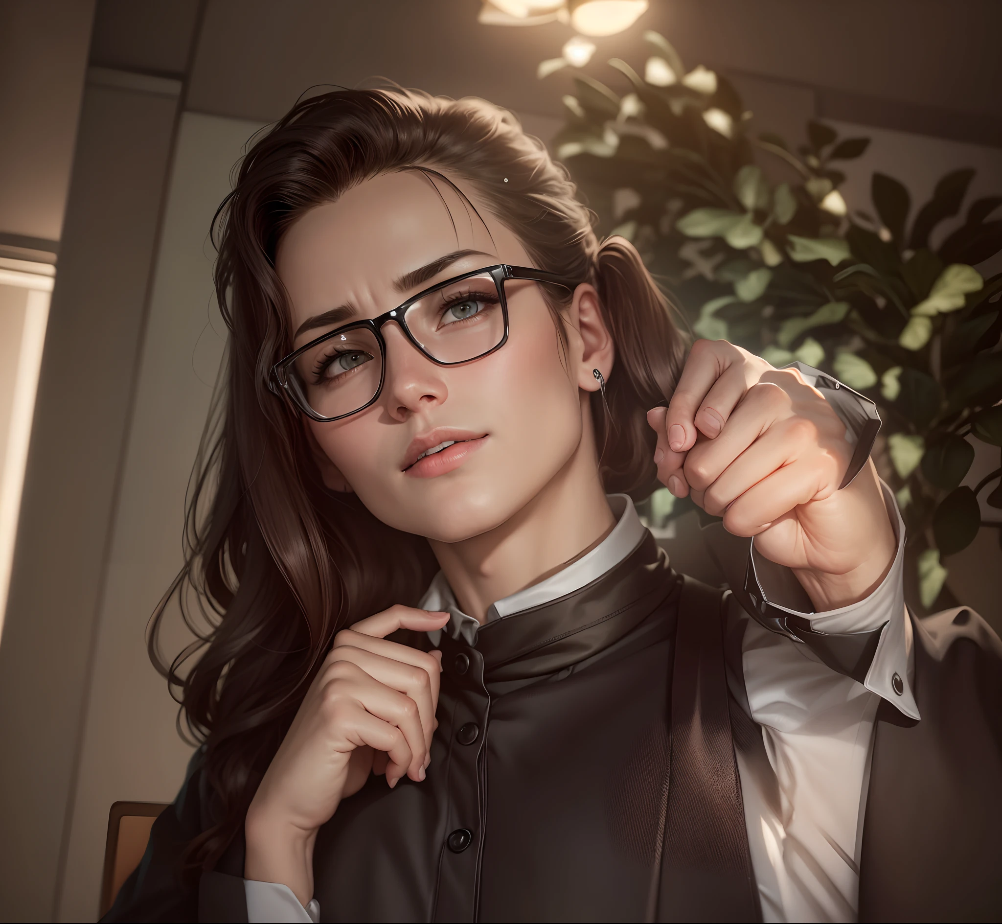 hay un hombre con gafas y corbata levantando un dedo, delicate androgynous prince, androgynous vampire, cai xukun, inspirado en Yanjun Cheng, sakimichan frank franzzeta, beautiful androgynous prince, inspirado en Jean Malouel, yanjun chengt, anime hiperrealista, sakimichan