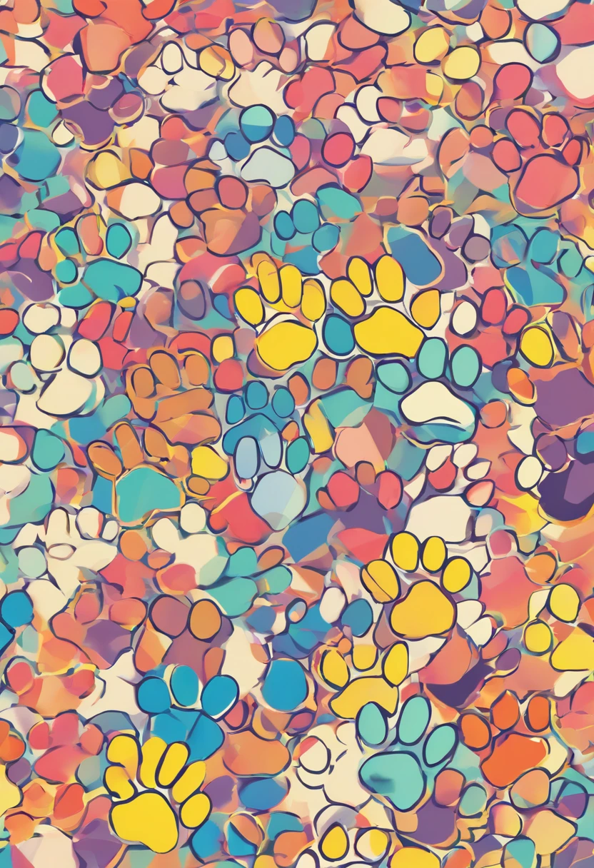 (A colorful dog paw print that occupies two-thirds of the picture),(Best posture),(best angle), (Better expression) ,Multidimensional geometric wall portrait, Artistically, tchibi,yang08k, big breasts beautiful, coloring,