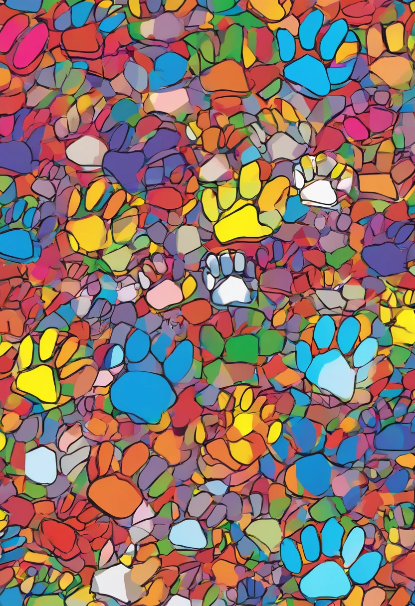 (Colored dog paw prints ),(Best posture),(best angle), (Better expression), Eduardo Kobra Acorjo Amento ,Multidimensional geometric wall portrait, Artistically, tchibi,yang08k, big breasts beautiful, Coloring