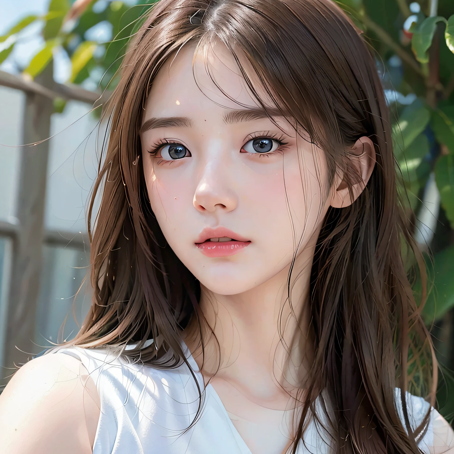 (hyperrealistic), (8K), (extremely detailed), (best illustration), (beautiful detailed eyes), (best quality), (ultra-detailed), (masterpiece), (wallpaper), (detailed face), solo, 1 girl, one-hour drawing challenge, wet sweat, (school uniform:1.3), looking at the audience, exquisite details, detailed faces, ,pureerosfaceace_ v1,