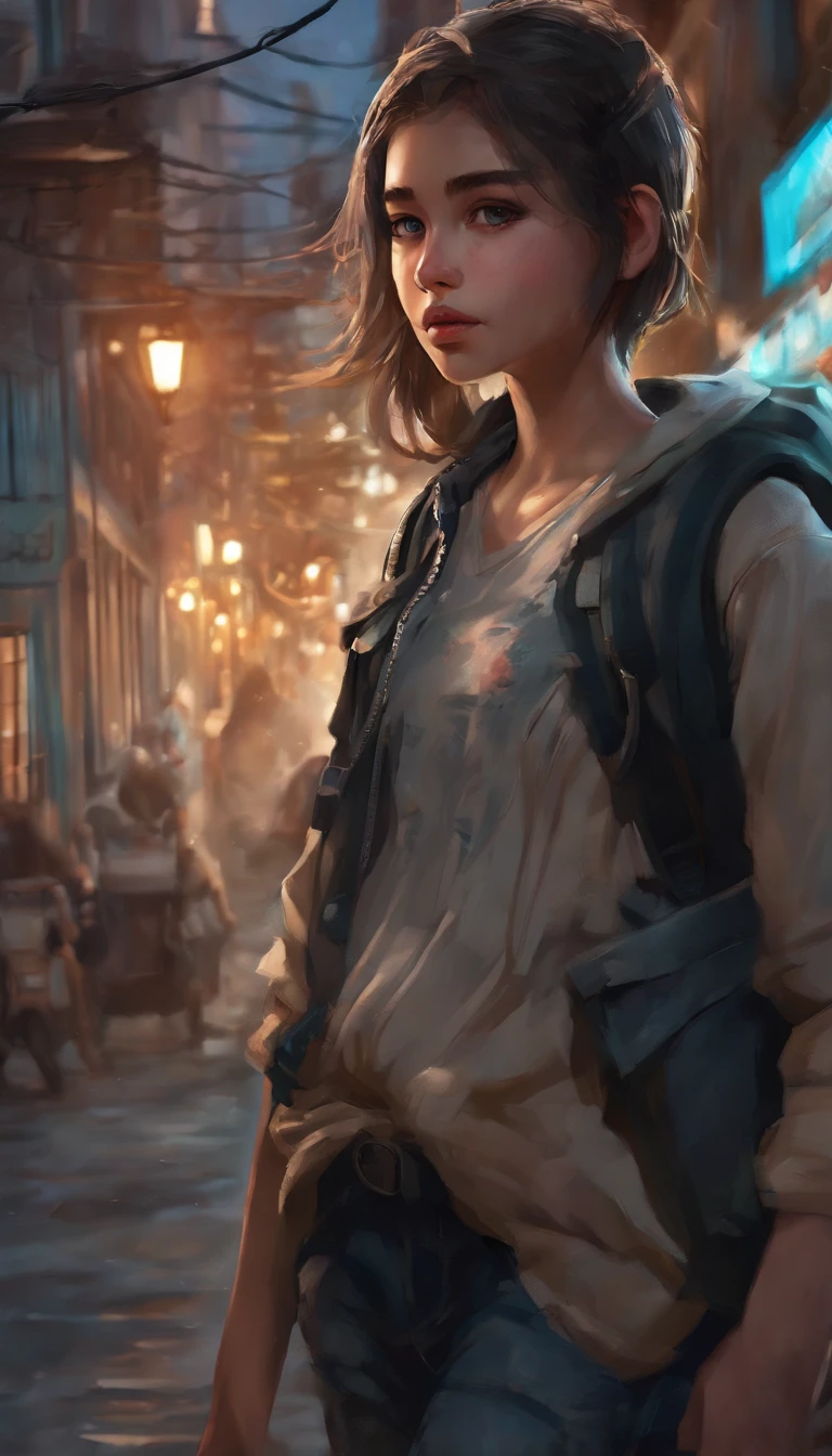 a girl beautiful detailed face, anime style, carrying a little monster on his shoulder,wandering on the streets of the city,illustration,detailed character design,dynamic pose,urban environment,mixed media artwork,colorful,gritty textures,highly detailed background,impressive lighting,realistic style,playful,expressive face of the monster,stunning colors and shades,emotional connection between the boy and the monster,life-like rendering,best quality,4k resolution,ultra-detailed,professional artwork,vivid colors,sharp focus,studio lighting.