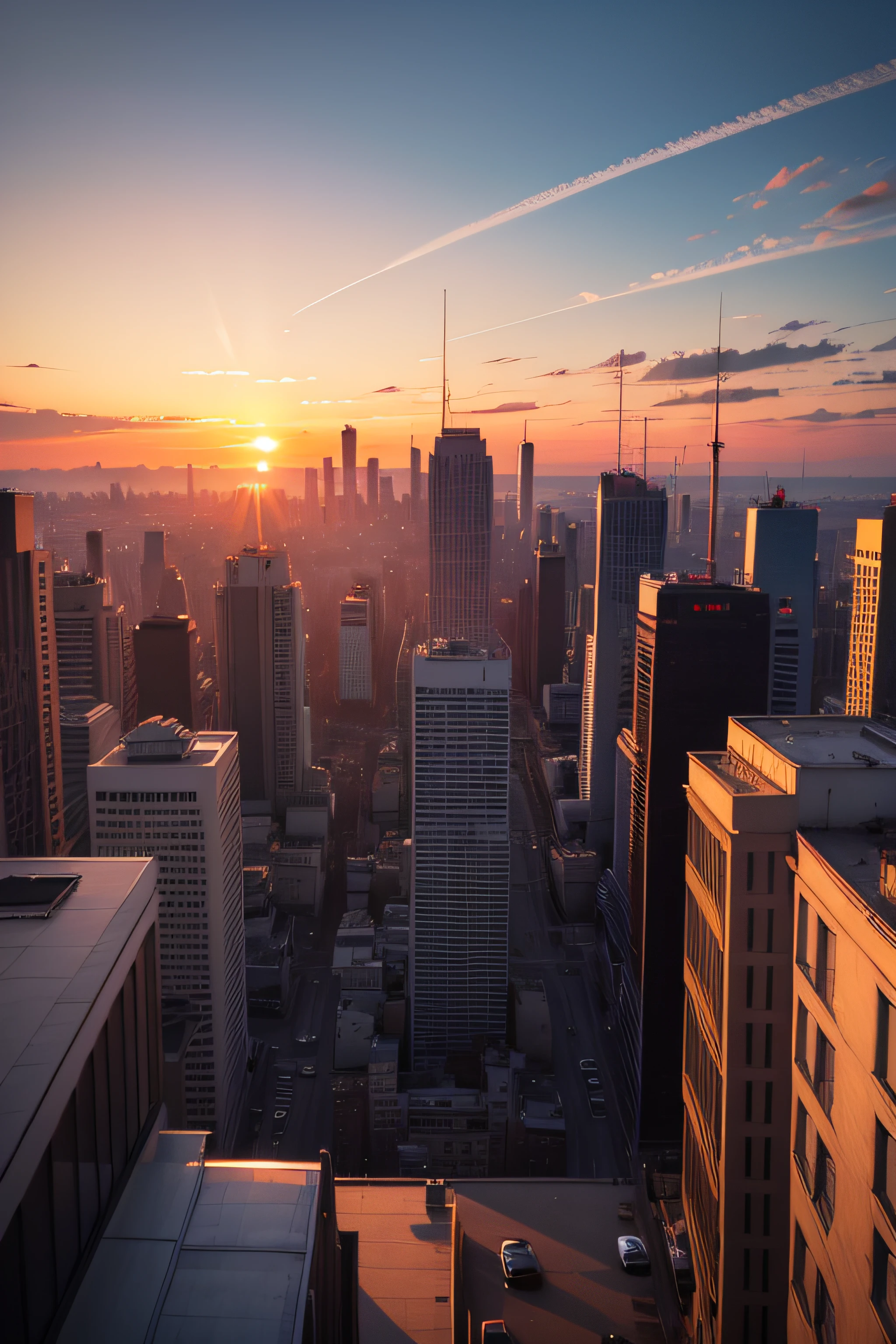 SUNSET, CITY, GRAPHIC, rooftop