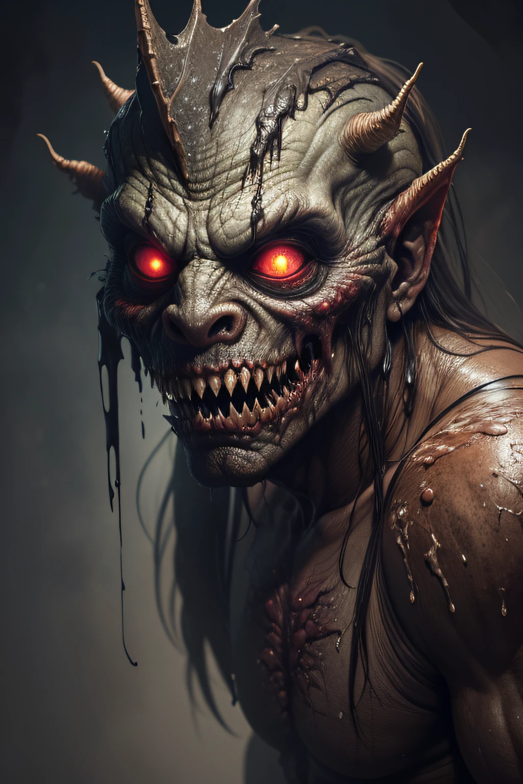 a highly textured, gooey and putrid realistic looking gruesome monster.