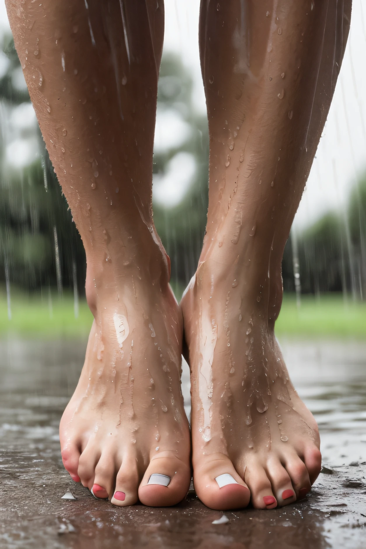 , editorial photograph of a feet pic), (highly detailed face:1.4) (smile:0) (background in the rain in park, moody, private study:1.3) POV, by lee jeffries, nikon d850, film stock photograph ,4 kodak portra 400 ,camera f1.6 lens ,rich colors ,hyper realistic ,lifelike texture, dramatic lighting , cinestill 800,  photos of my foot , only foot , uper picture of foot , only two feet ,   sexy feet pic, real