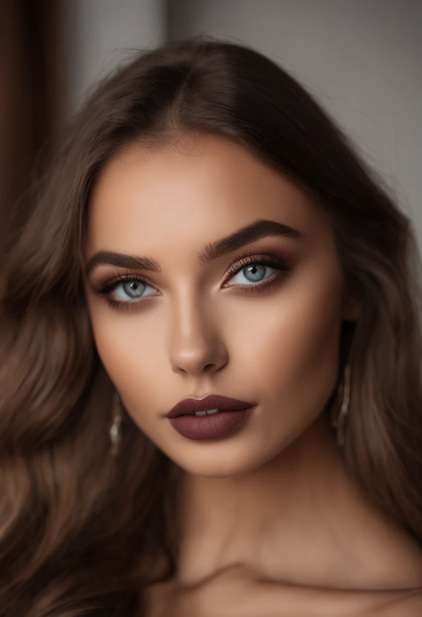 Arafed woman with bare breasts, Sexy girl with brown eyes, portrait sophie mudd, brown hair and big eyes, Selfie einer jungen Frau, Kammeraugen, Violet Myers, Frei von Make-up, Natural makeup, Blick direkt in die Kamera, Gesicht mit Artgram, Dezentes Make-up, Great full body photo, im Zimmer, oben ohne