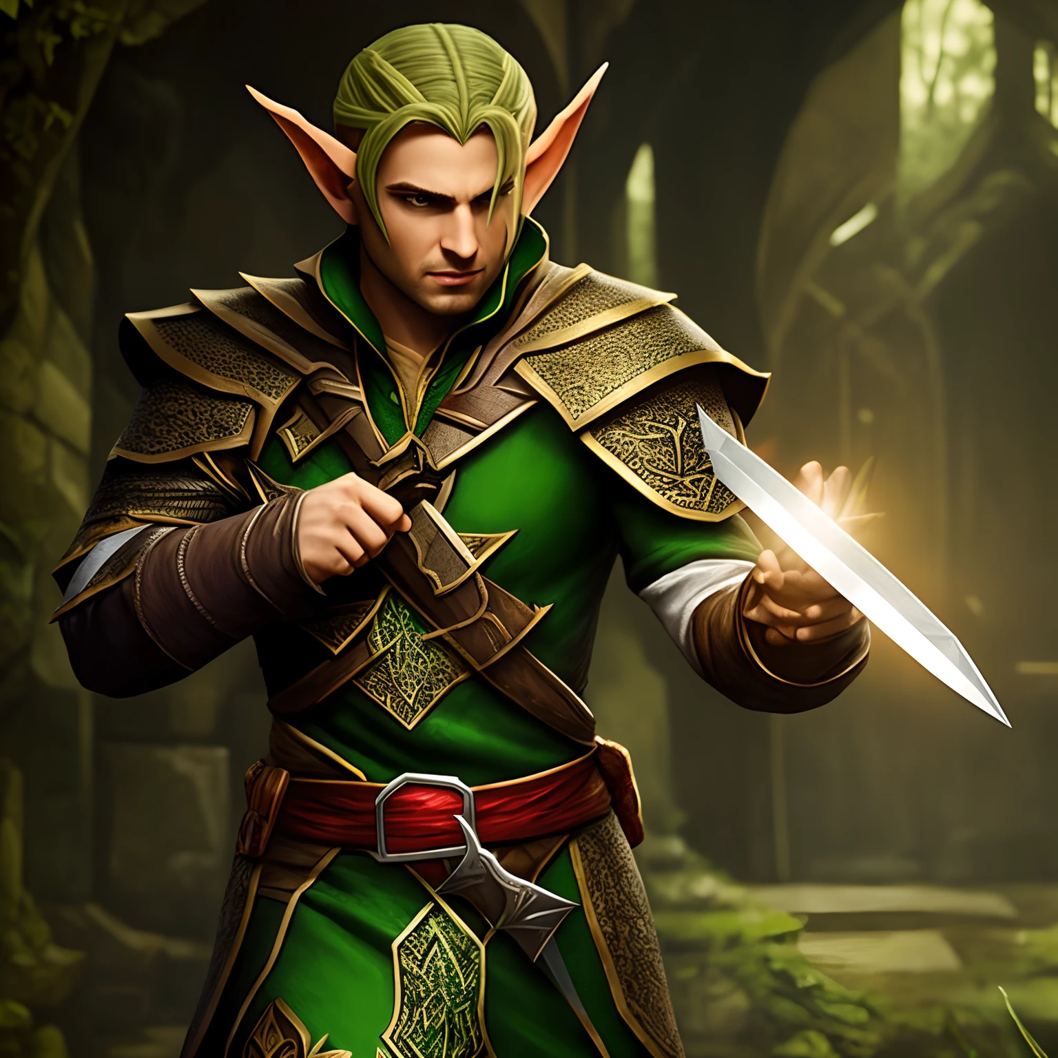 Shady male elf holding a dagger