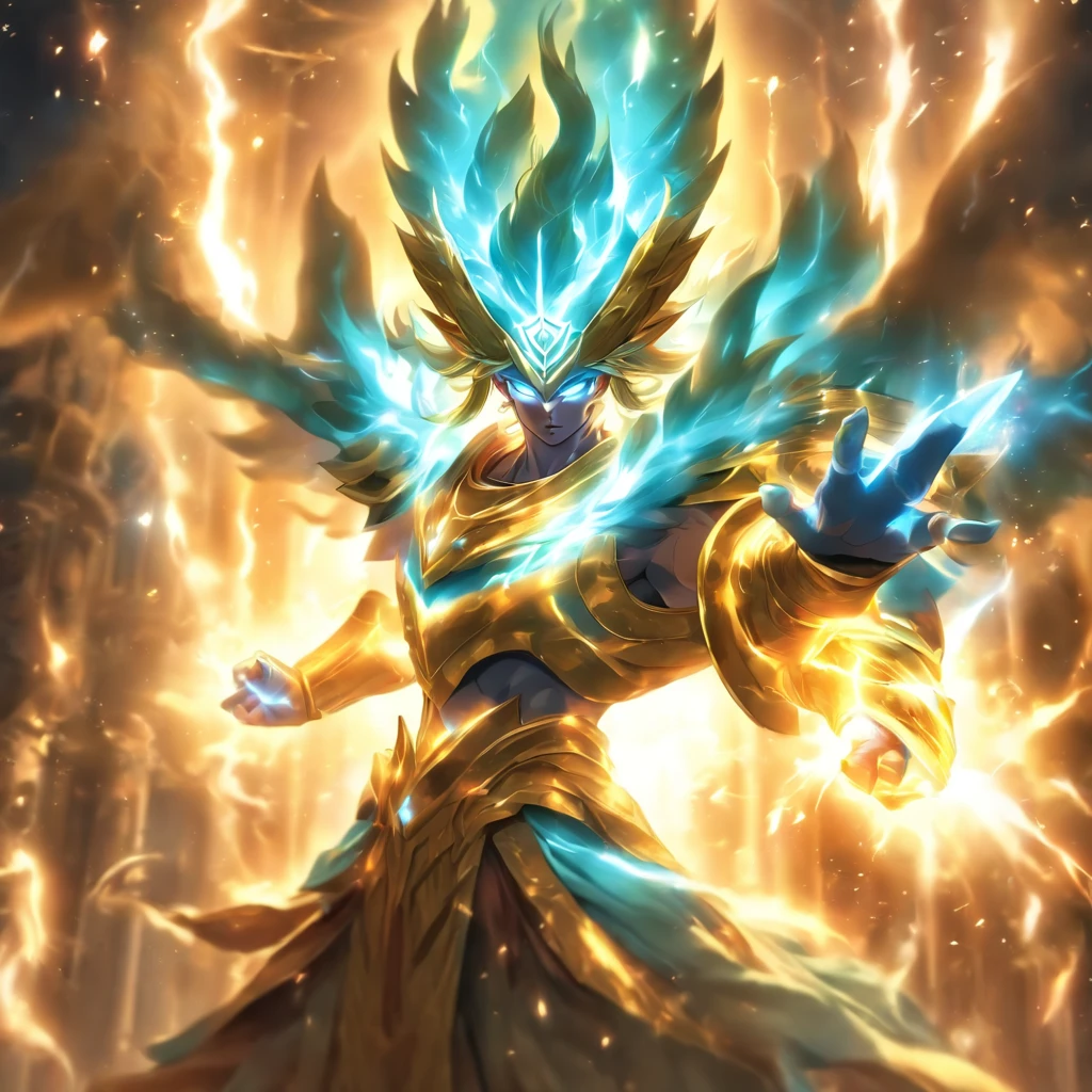 Epic young saint elemental warrior entity,ultimate power,enigmatic aura,divine presence,glowing holy armor,powerful magical staff,commanding stature,transcendent beauty,ethereal grace,mystical symbols,heroic pose,radiating energy,otherworldly background,sacred flames,fierce determination,fearless gaze,celestial wings,limitless potential,divine destiny,majestic grandeur,celestial light,cosmic forces,battle of gods,mythical legends,unleashing elemental forces,majestic battleground,epic clash of powers,heavenly glory,majestic display of strength,wisdom infused with power,unparalleled might,healing touch,unwavering faith,guardian of light,sheer brilliance,protection of the realm,luminous presence,victorious spirit,eternal warrior,ageless wisdom,unbounded strength,ultimate transcendence. (best quality,4k,8k,highres,masterpiece:1.2),ultra-detailed,(realistic,photorealistic,photo-realistic:1.37),portraits,divine color palette,celestial illumination.