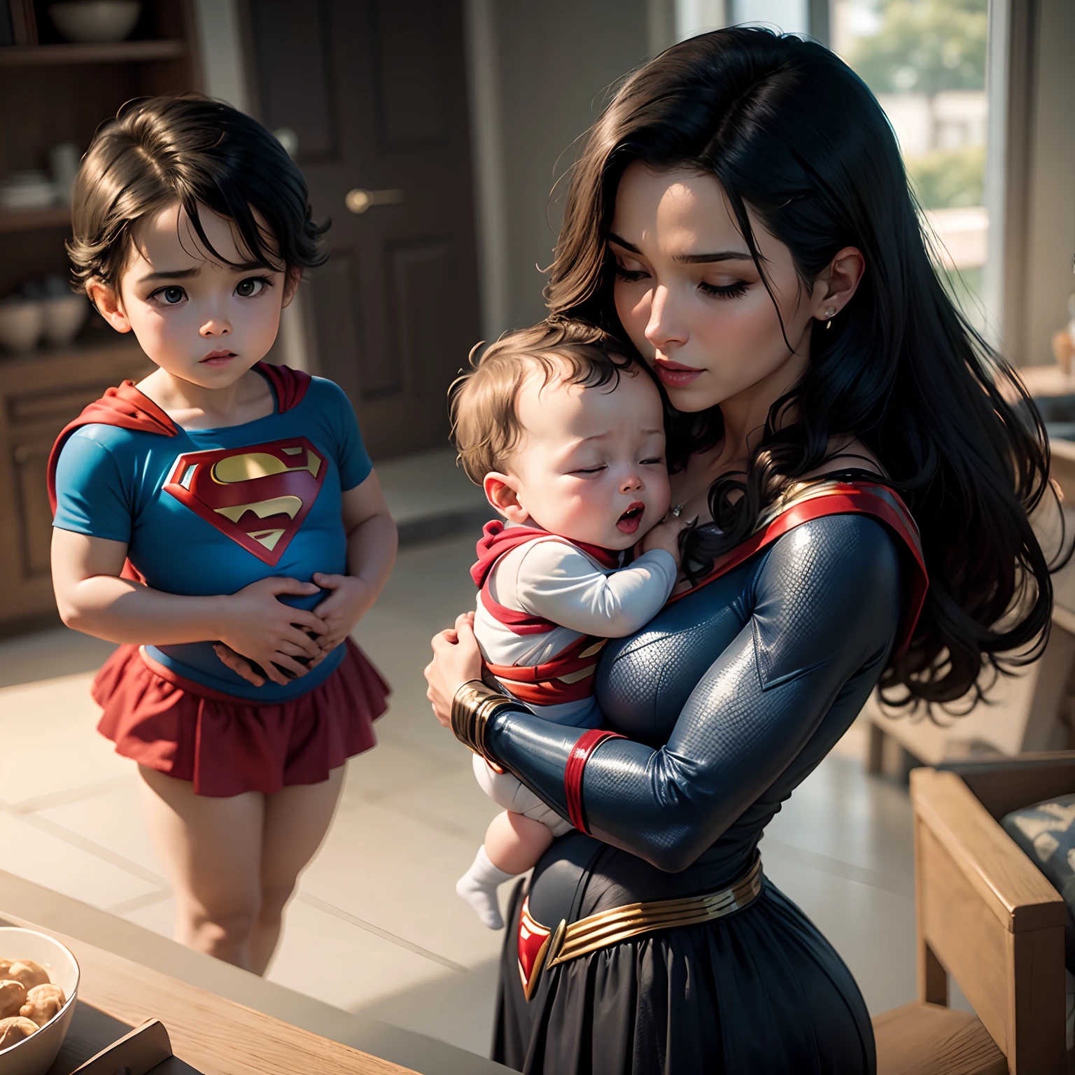 Woman holding baby, Superman's mother with a baby, Lara jor el, Superman baby, Krypton being destroyed, Mother saying goodbye to son , mulher adulta, roupas kryptonianas, filhos de kryptoniano, mami + filho